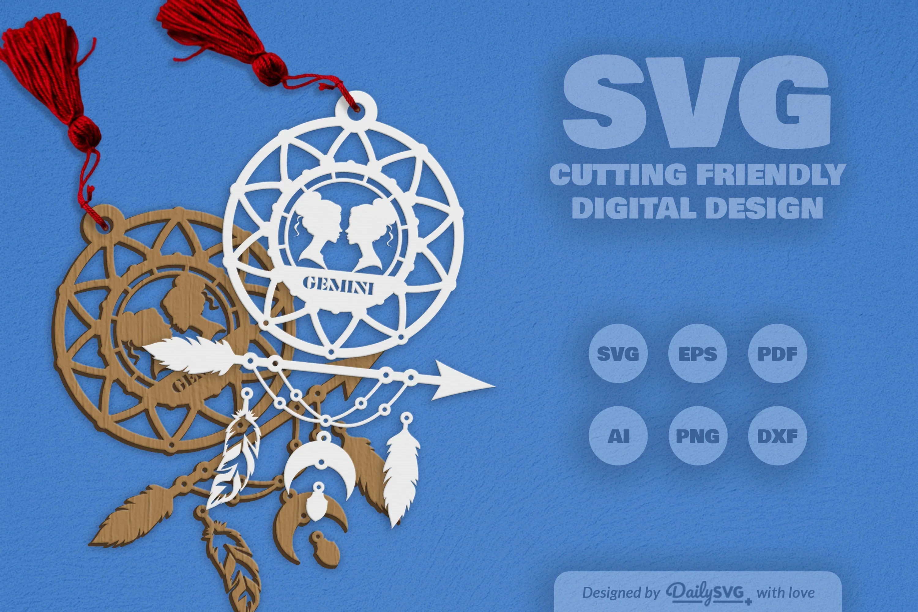 Gemini Dream Catcher Laser Cut Set Clipart - Image 4