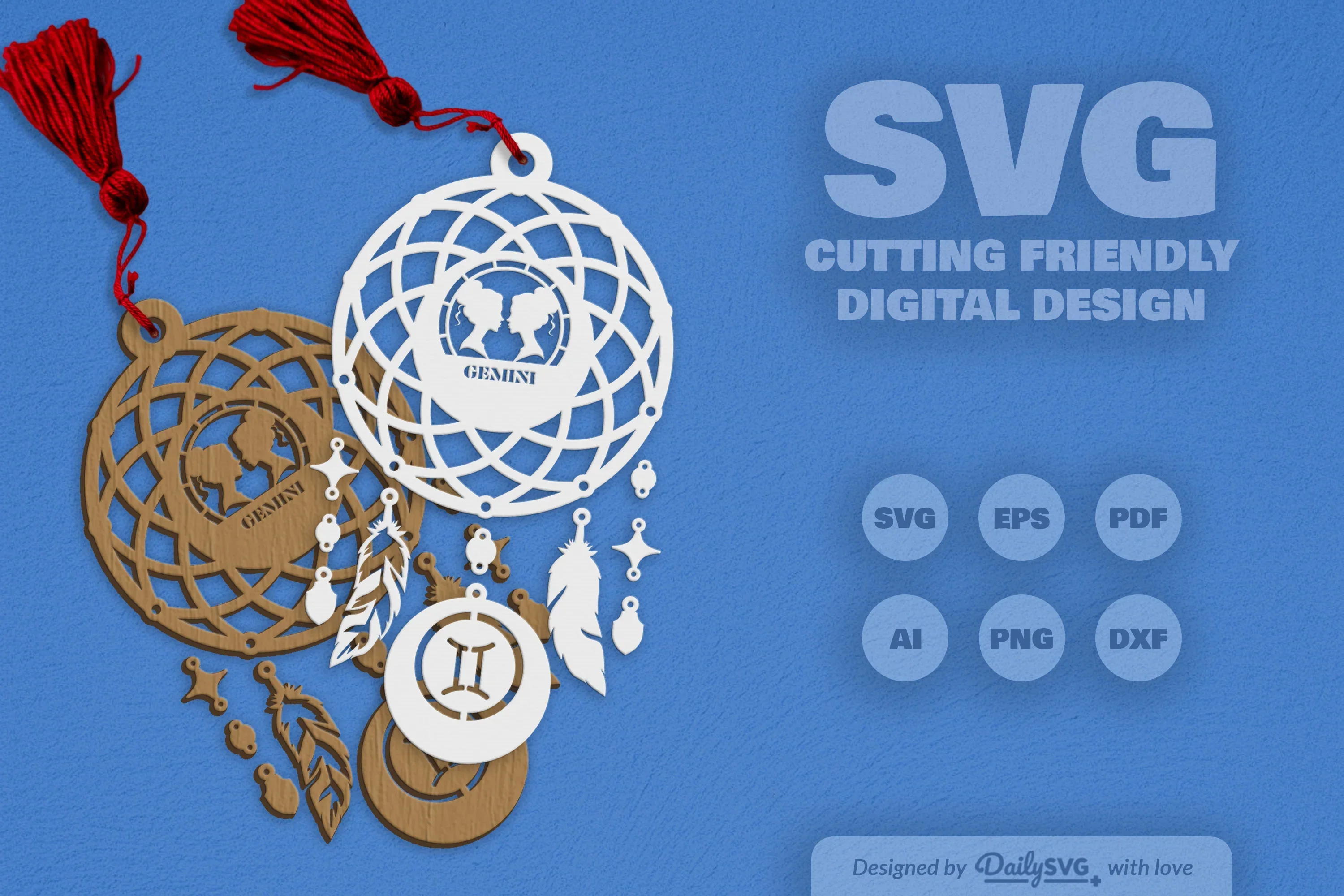 Gemini Dream Catcher Laser Cut Set Clipart - Image 8