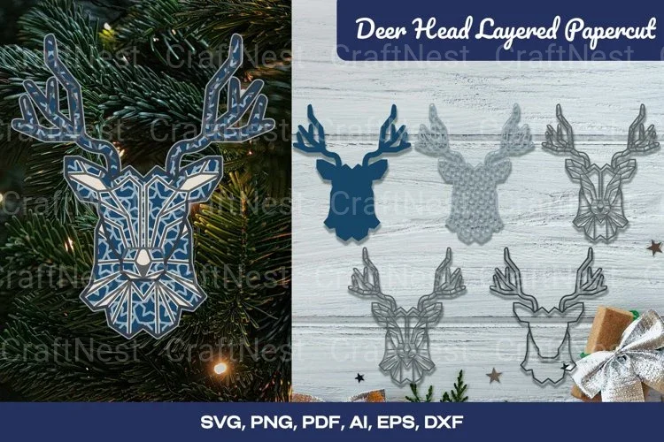 Geometrical Deer Head 3D Layered SVG Bundle