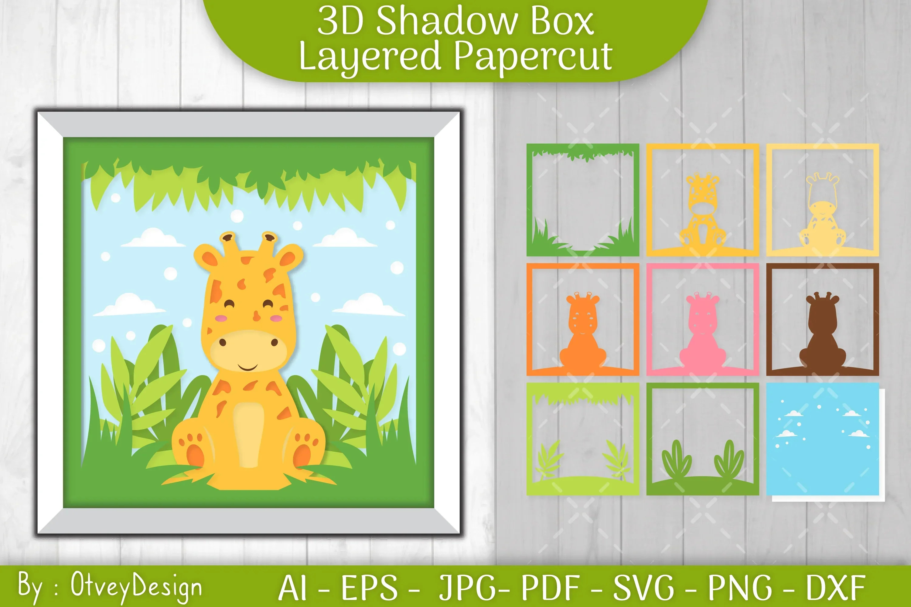 Giraffe Animals Shadow Box Layered Papercut SVG Bundle - Image 2
