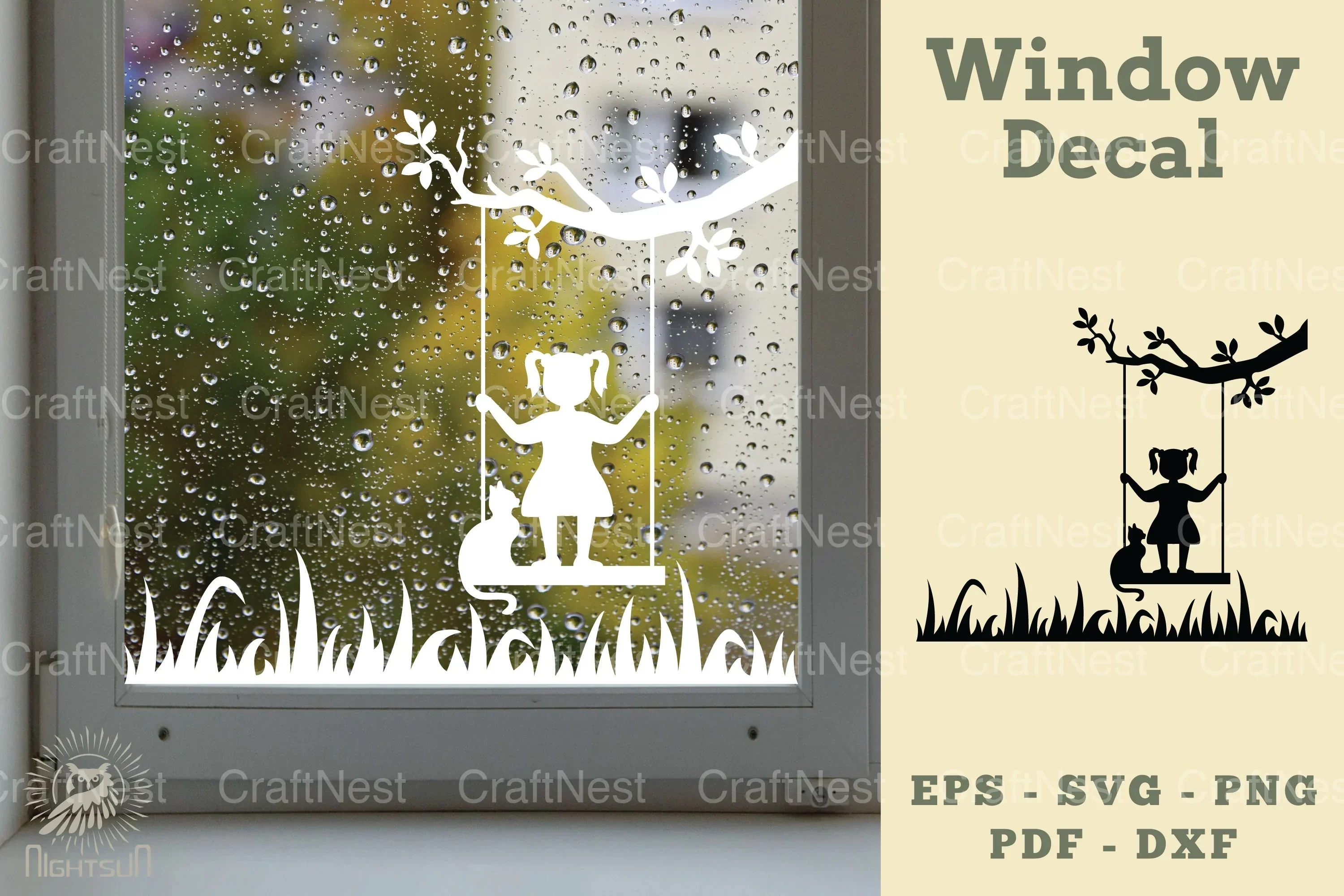 Girl and Cat Window Decal Clipart Bundle