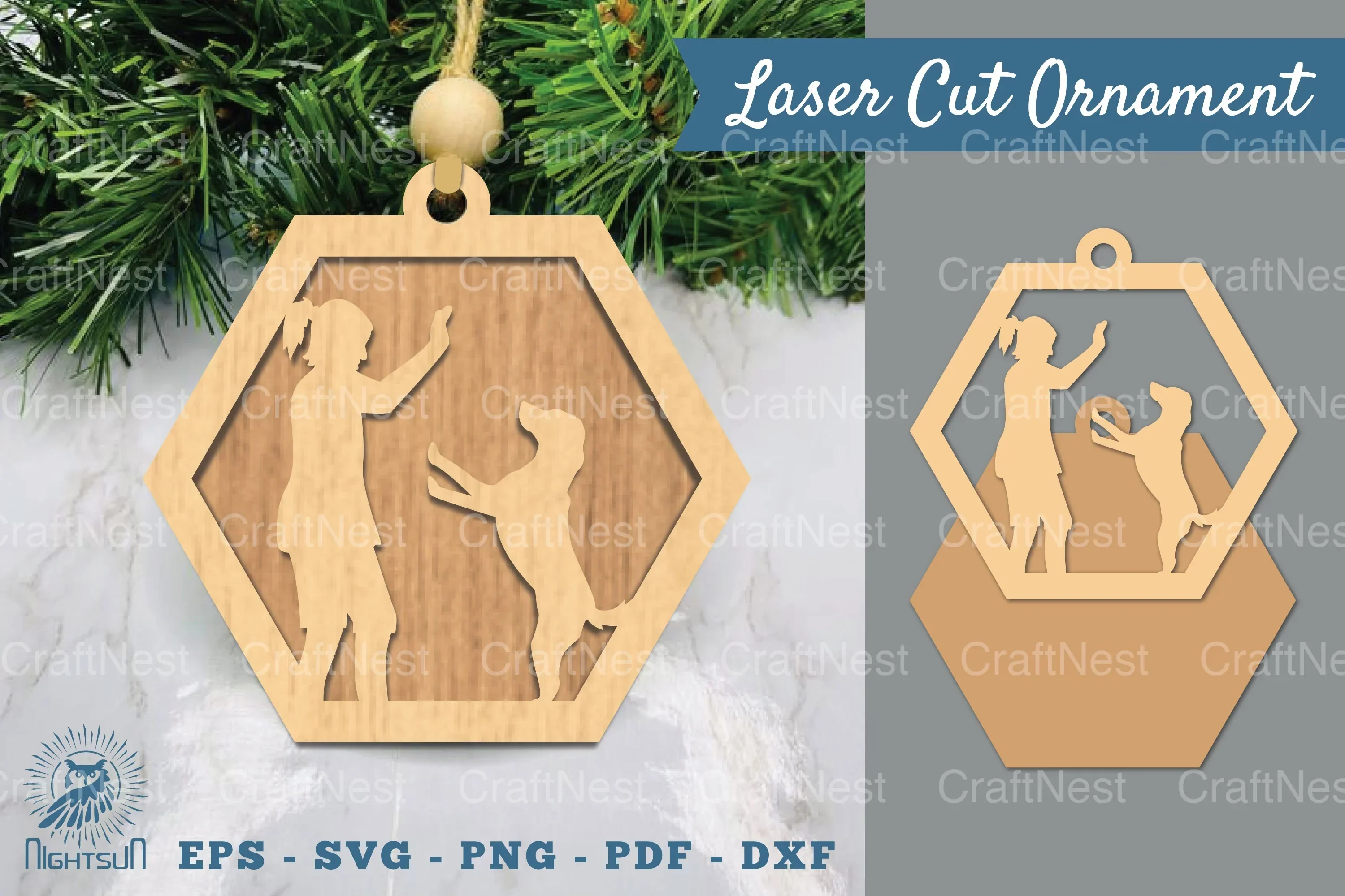 Girl and Dog Laser Cut Ornament Clipart Bundle