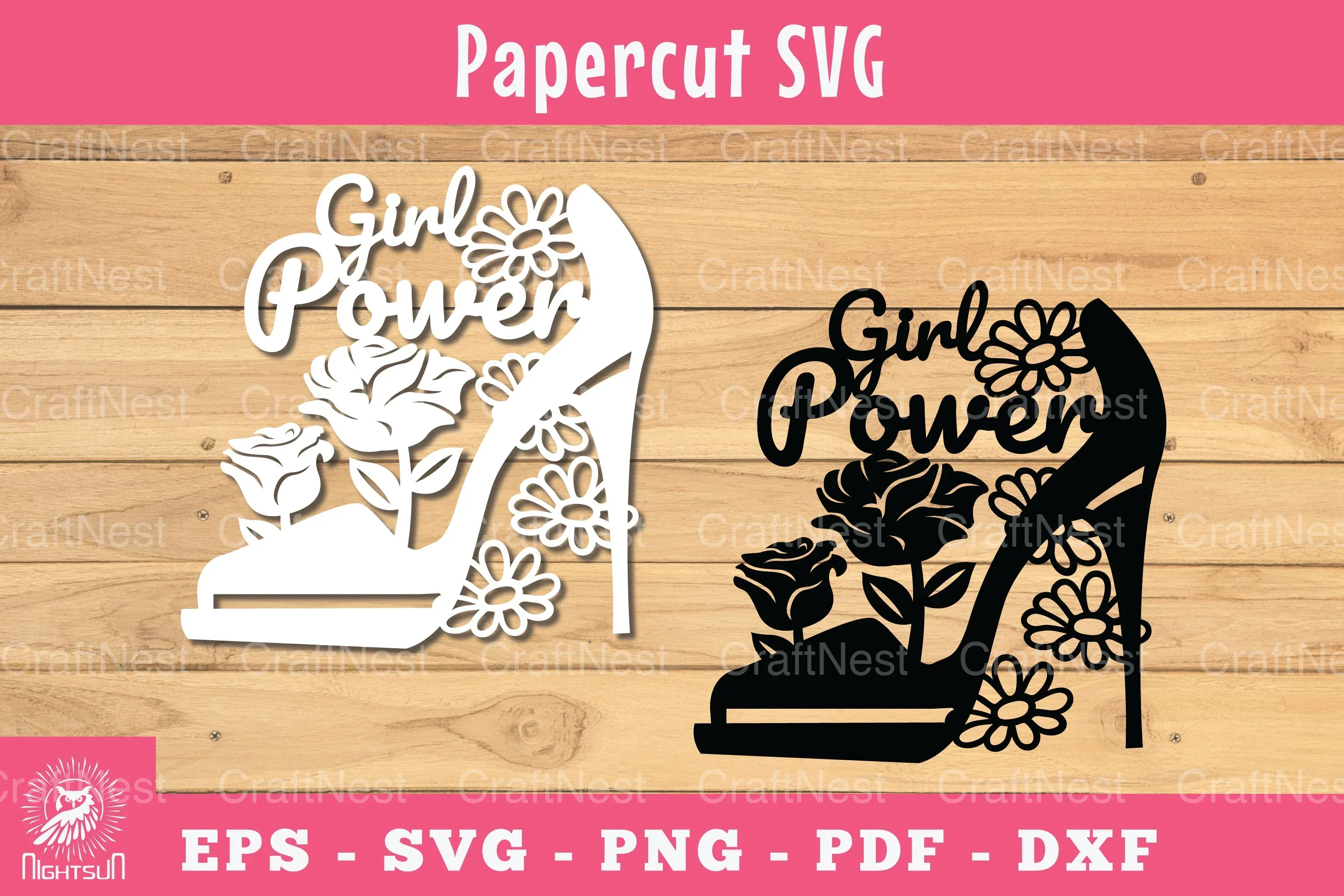 Girl Power Papercut Flower Heels Clipart Bundle