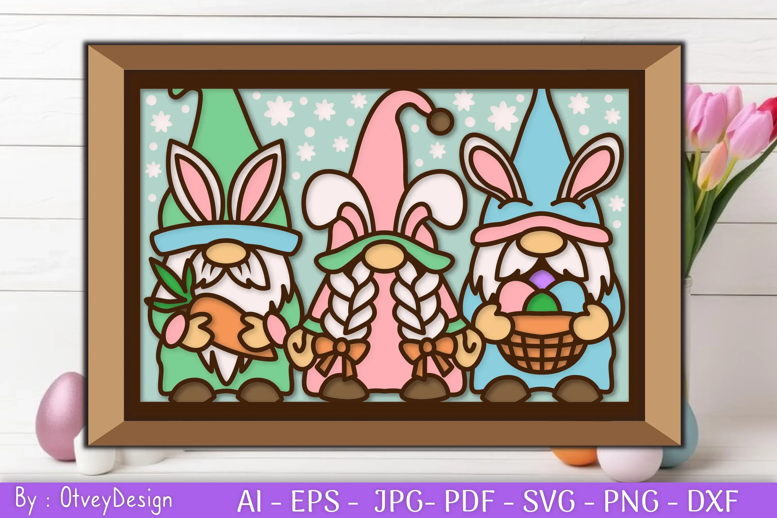 Gnome Easter 3D Shadow Box Layered Papercut SVG Bundle - Image 2