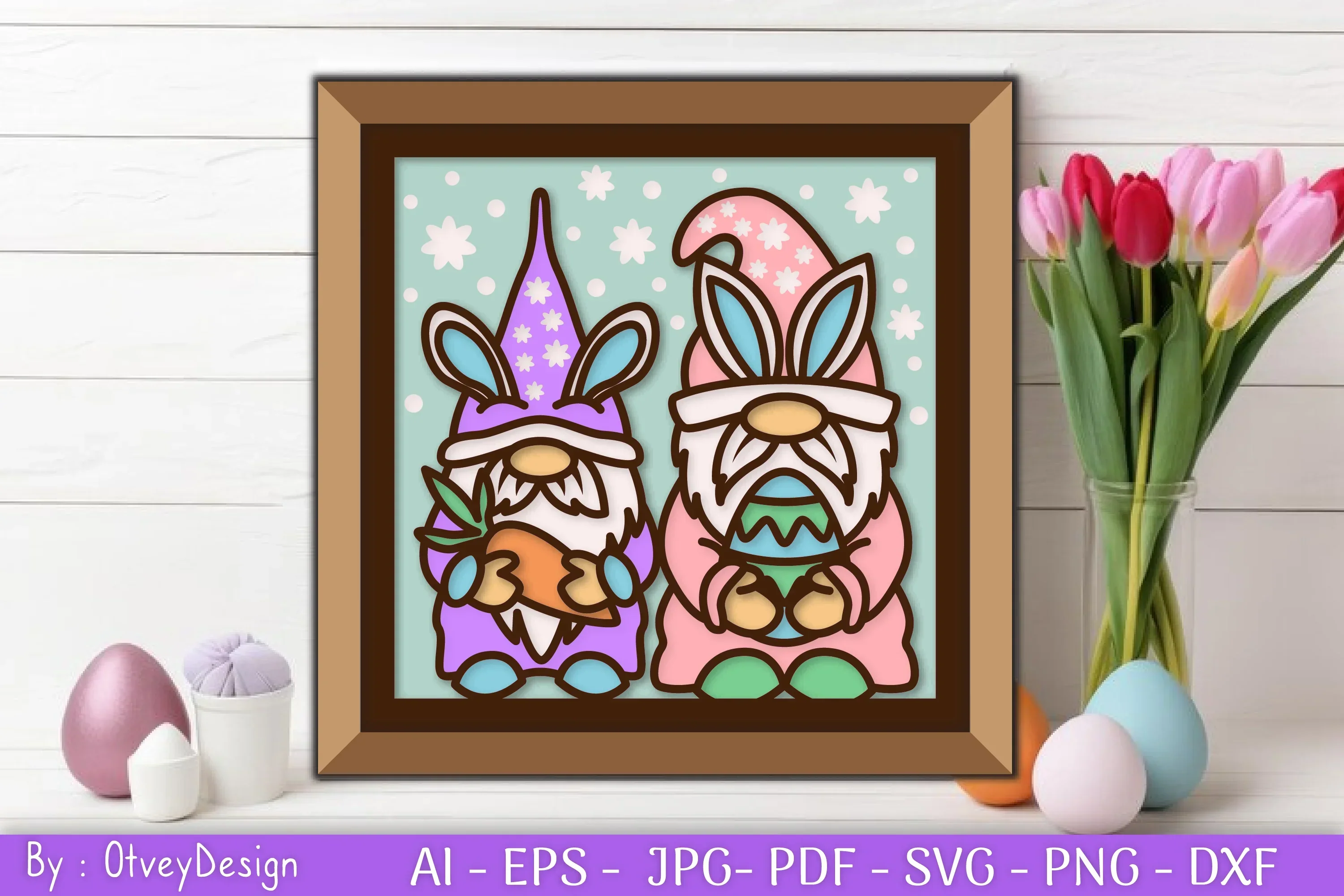 Gnome Easter 3D Shadow Box Layered Papercut SVG Bundle - Image 2