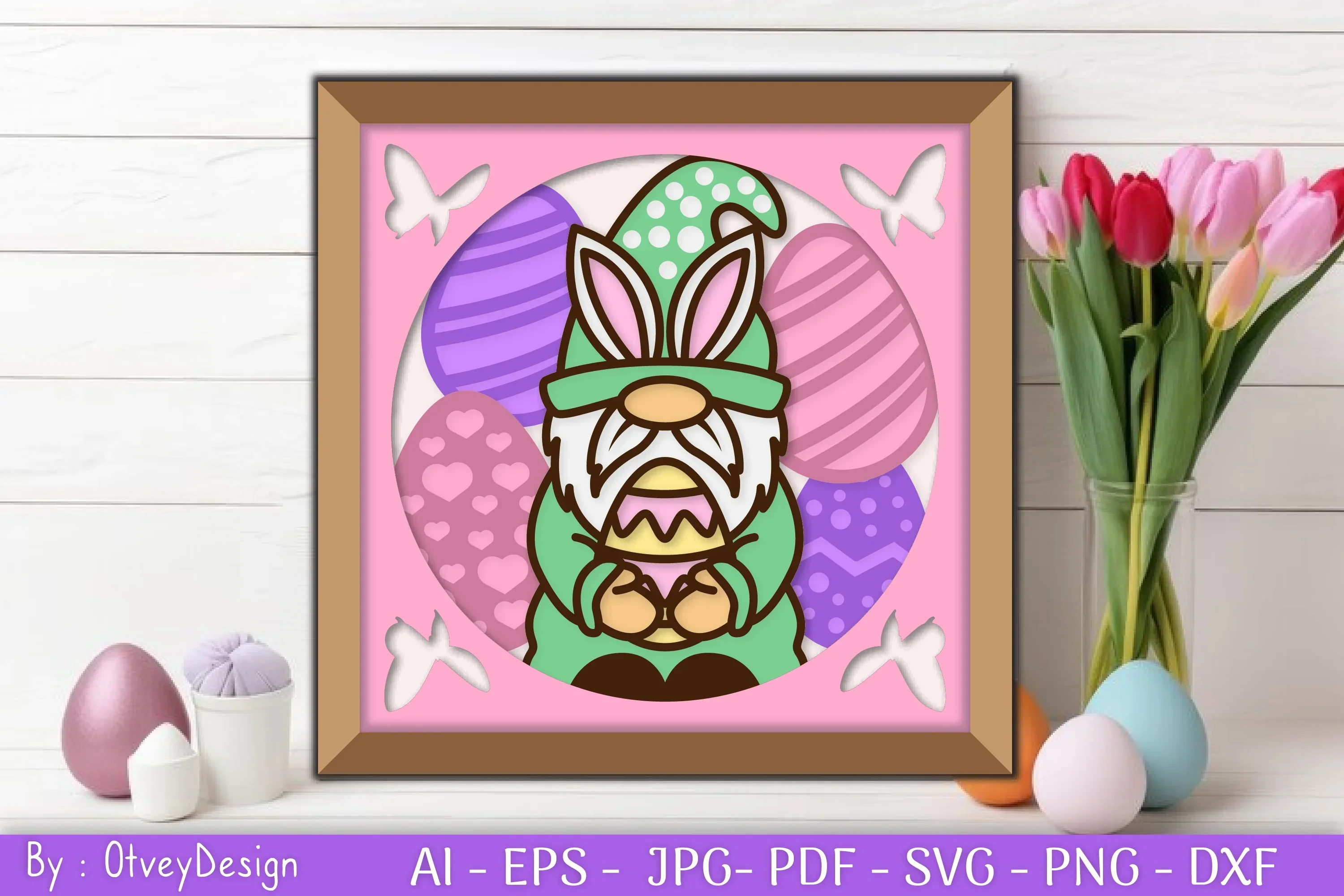 Gnome Easter 3D Shadow Box Layered Papercut SVG Bundle - Image 2