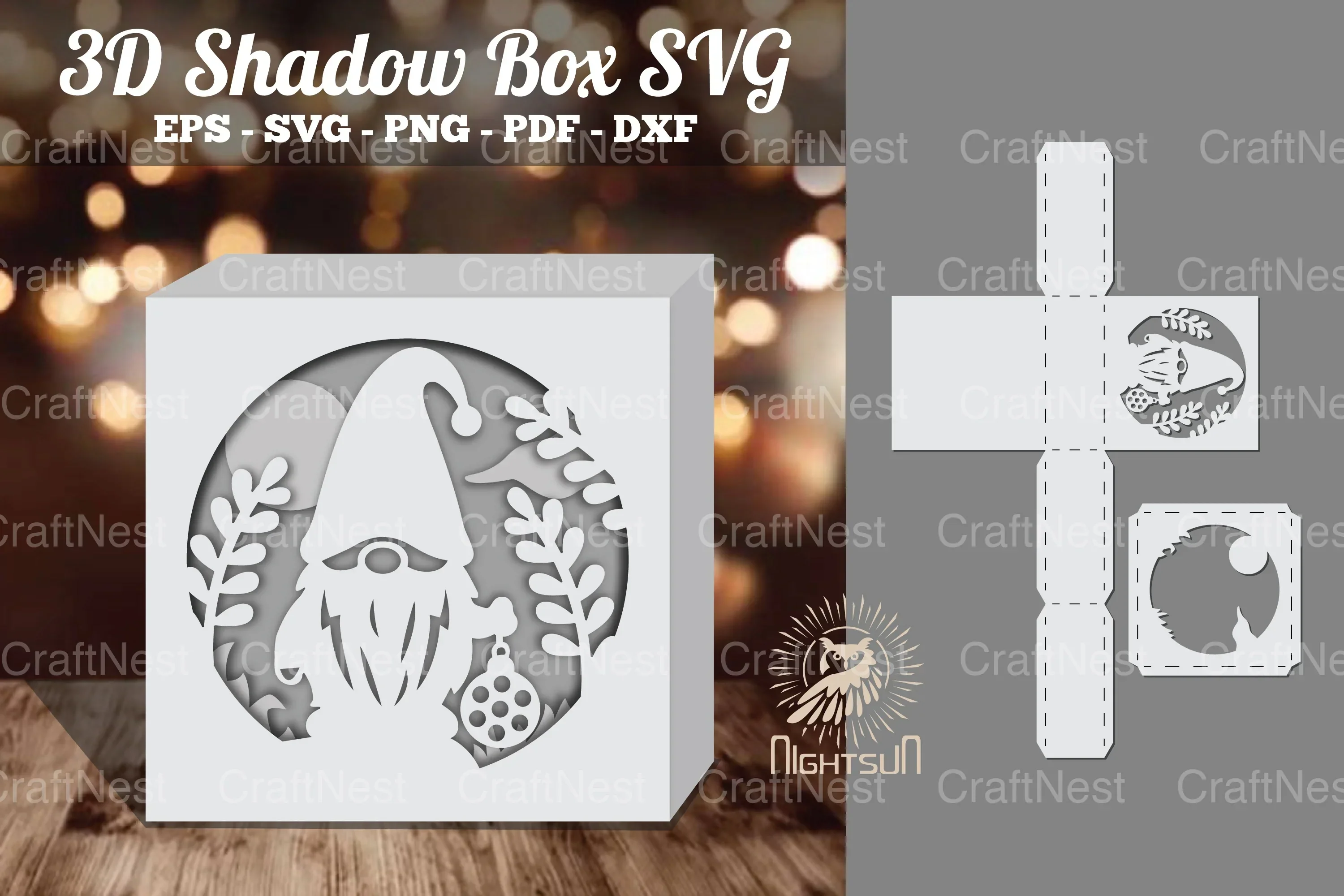 Gnome Papercut Shadow Box Design Bundle