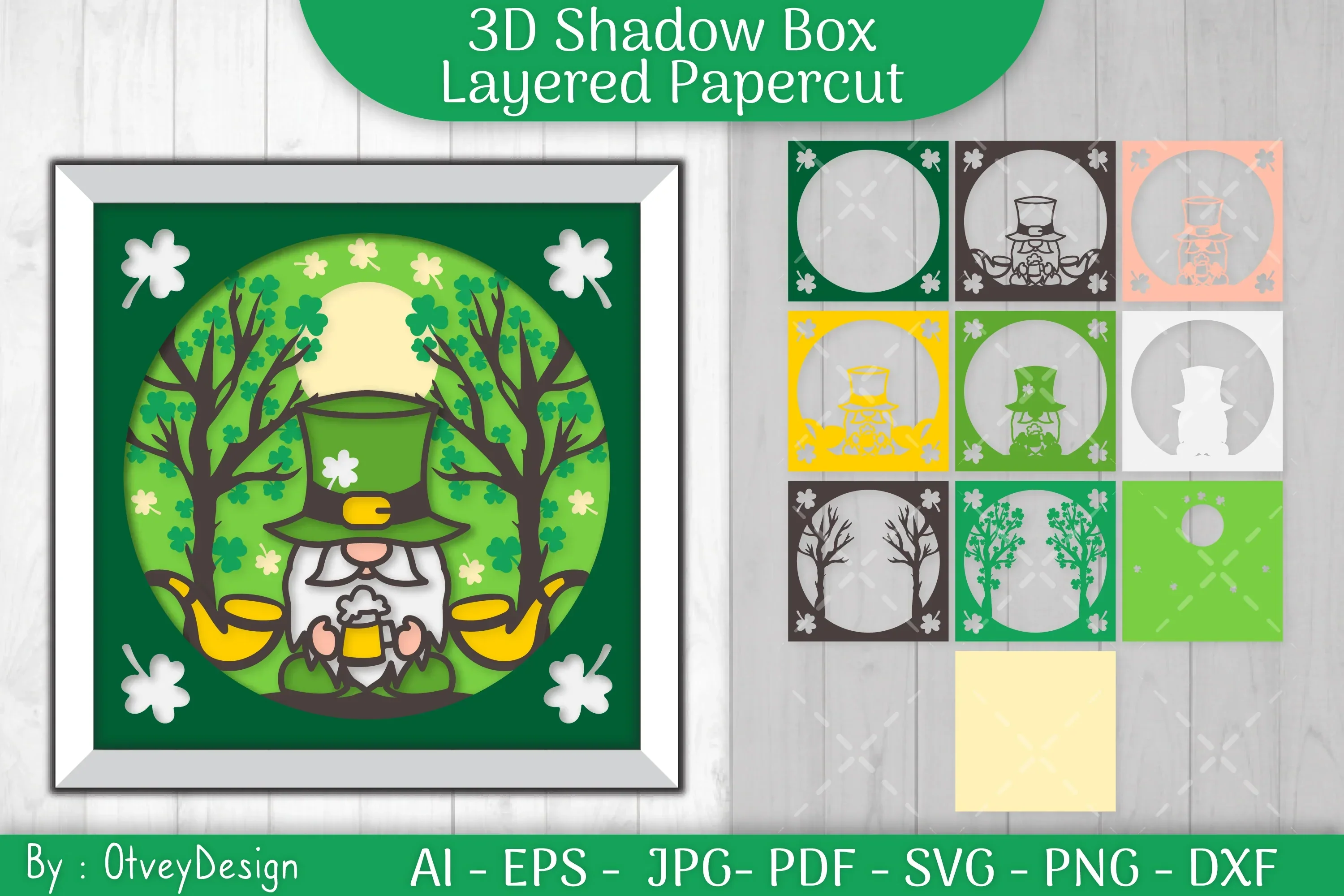 Gnome St. Patrick's Day Shadow Box SVG Bundle