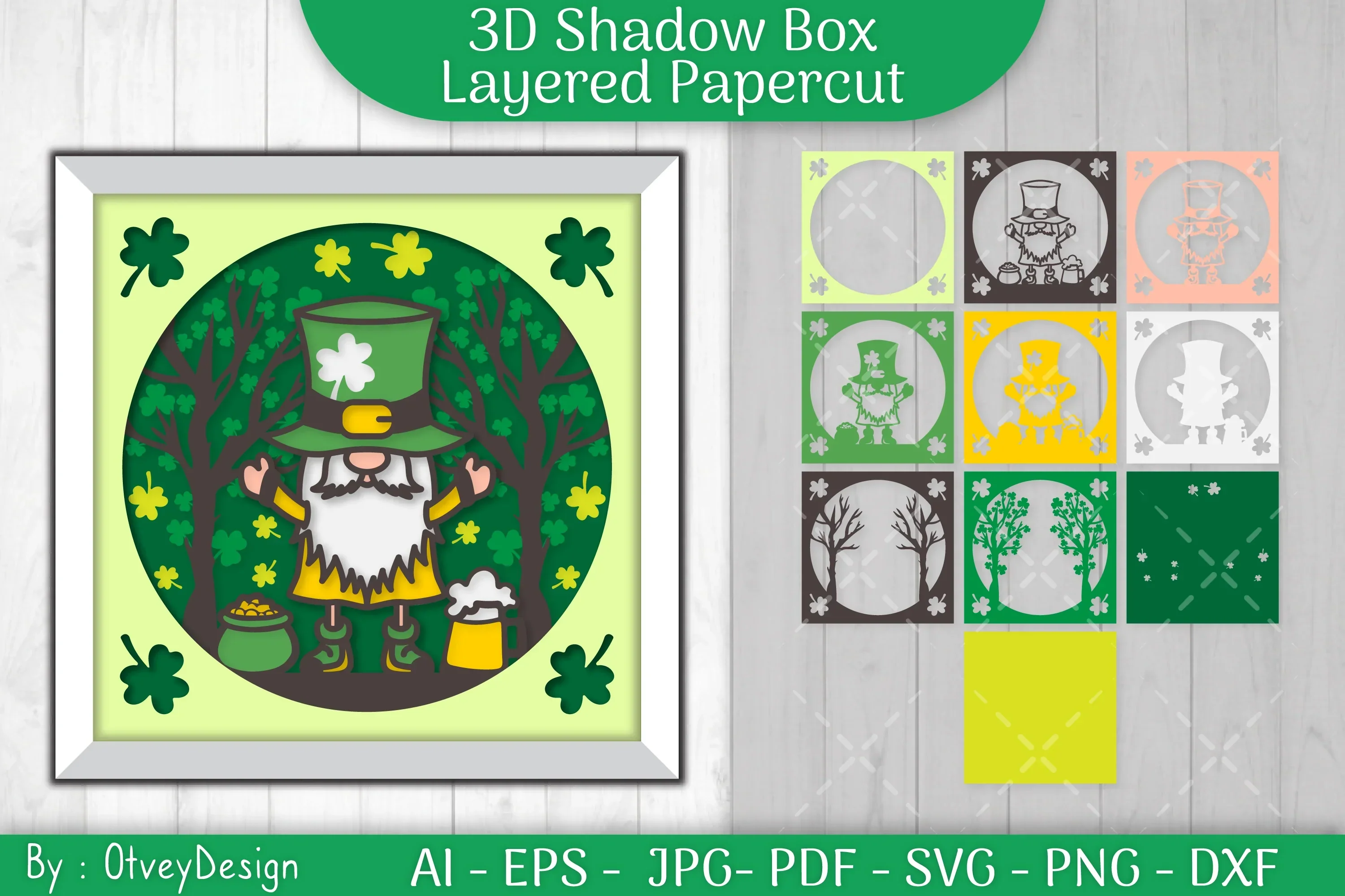 Gnome St. Patrick's Day Shadow Box SVG Bundle