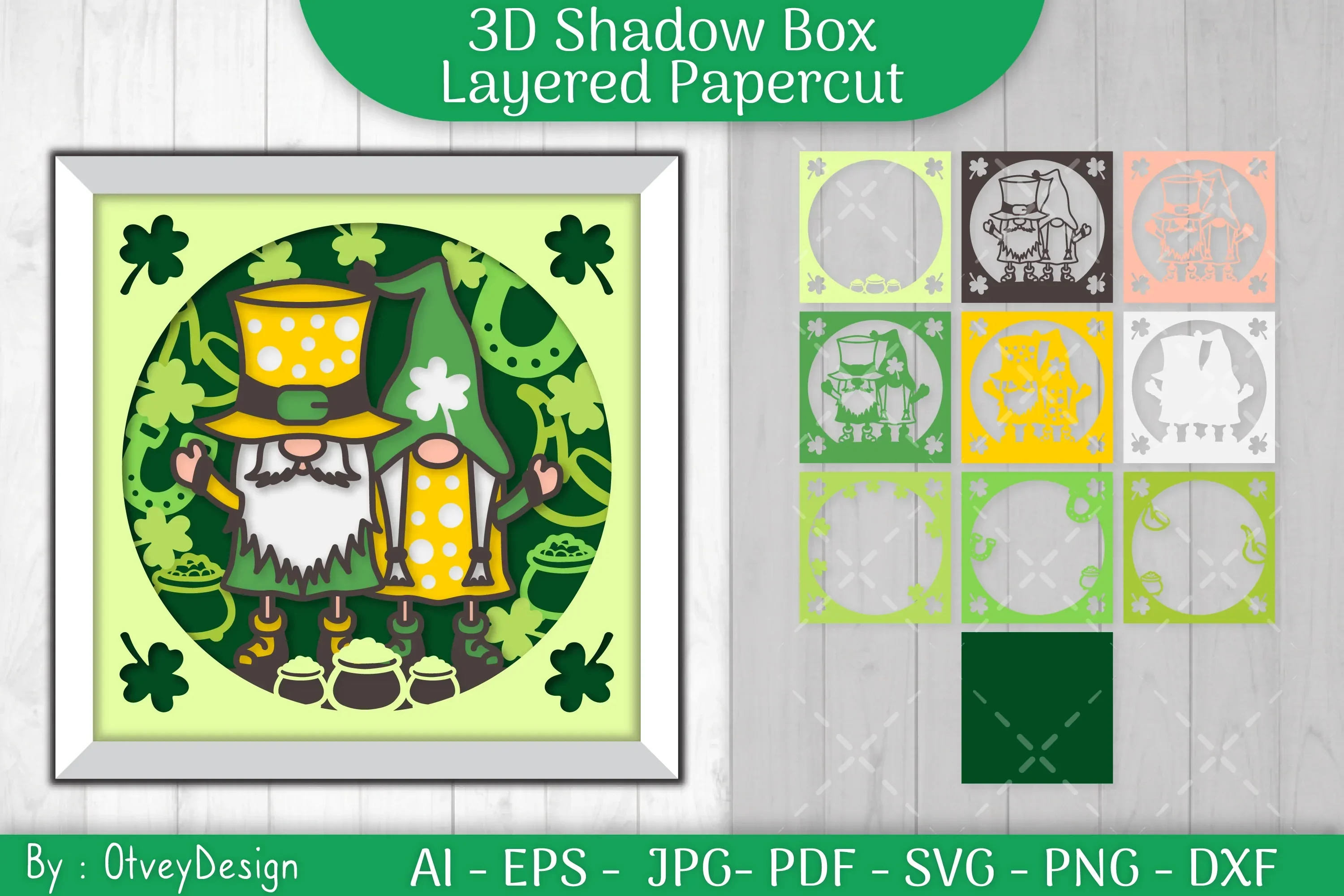 Gnome St. Patrick's Day Shadow Box SVG Bundle