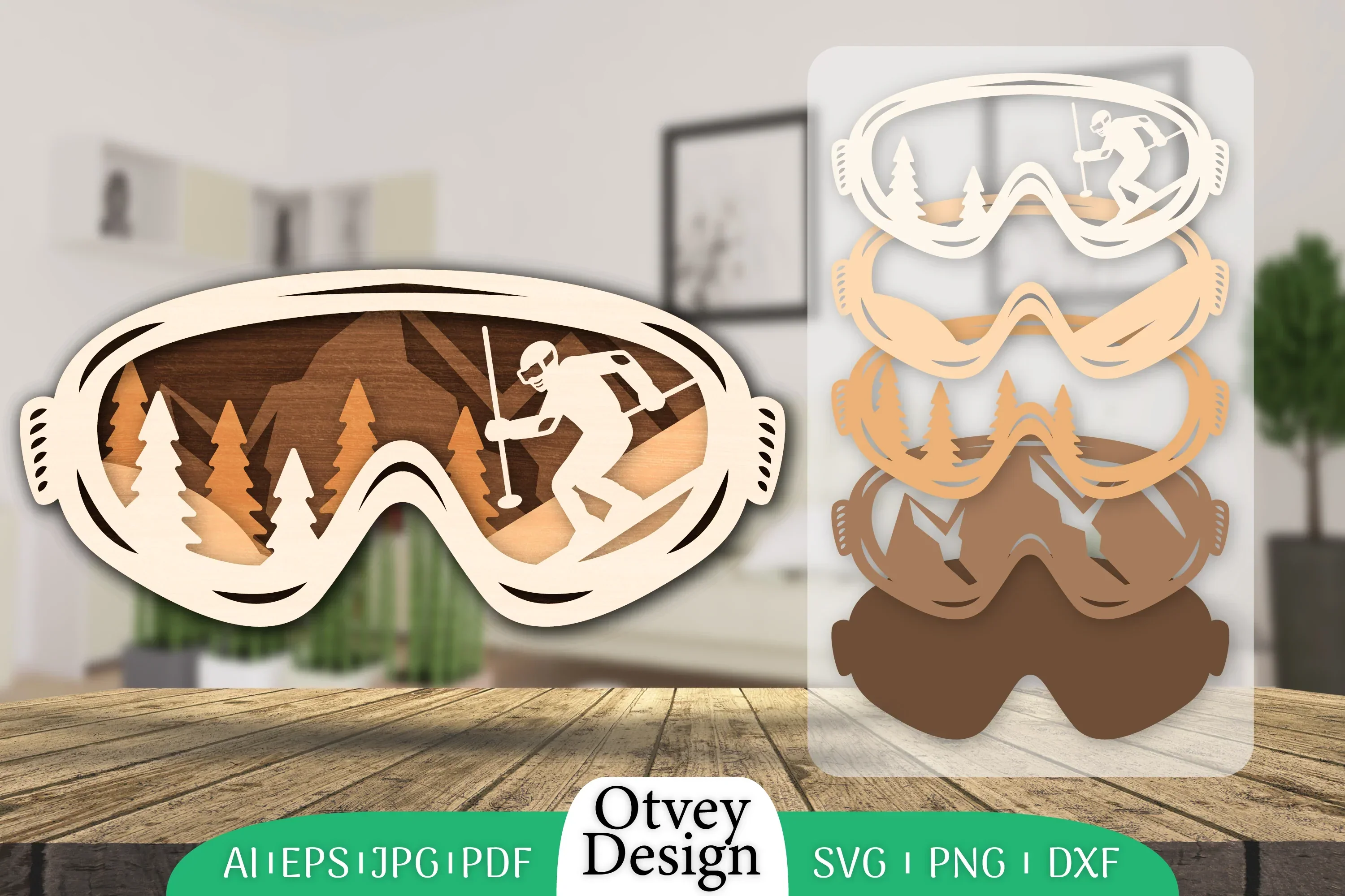 Goggles Ski Scene Layered Wall Art SVG Bundle