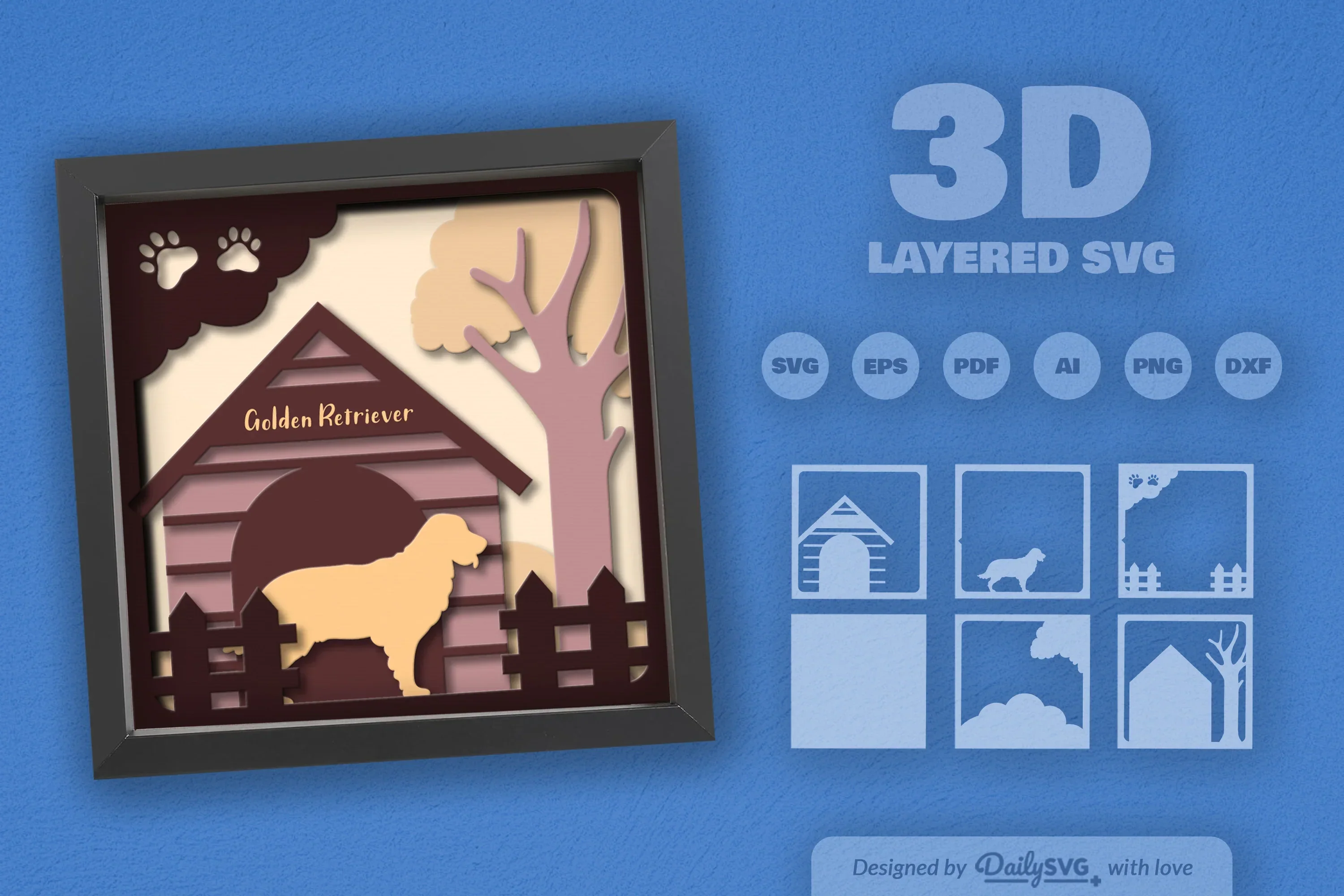 Golden Retriever Dog House Papercut SVG Bundle - Image 2