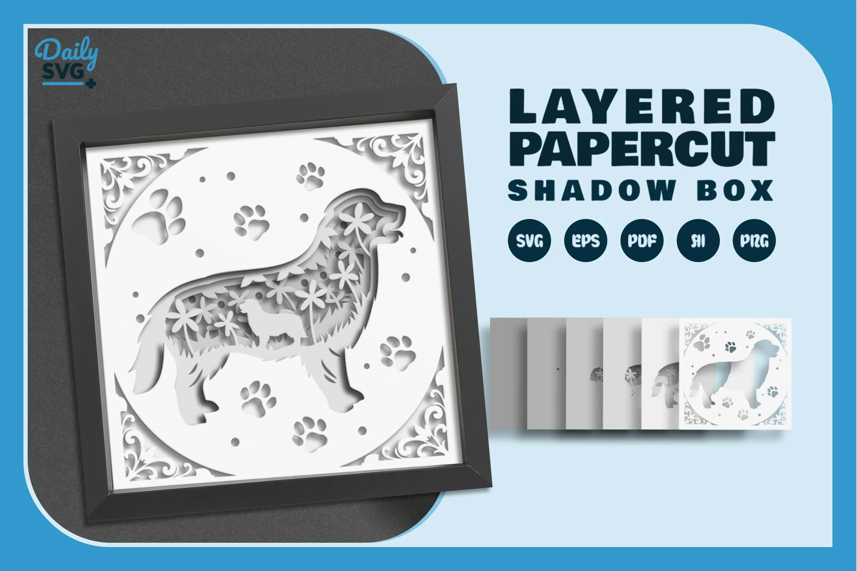 Golden Retriever Dog Silhouette Floral Papercut SVG Bundle - Image 2