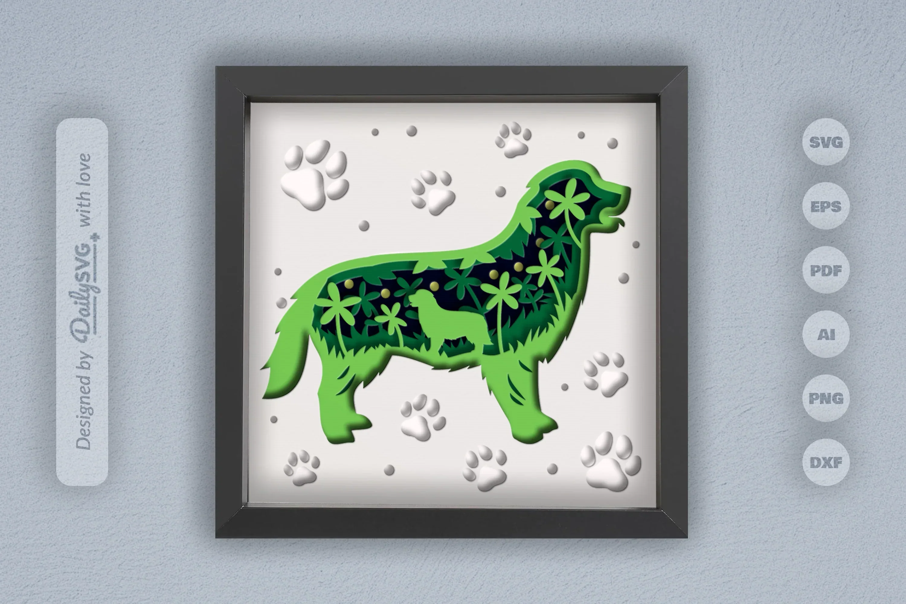 Golden Retriever Floral Silhouette Papercut SVG Bundle