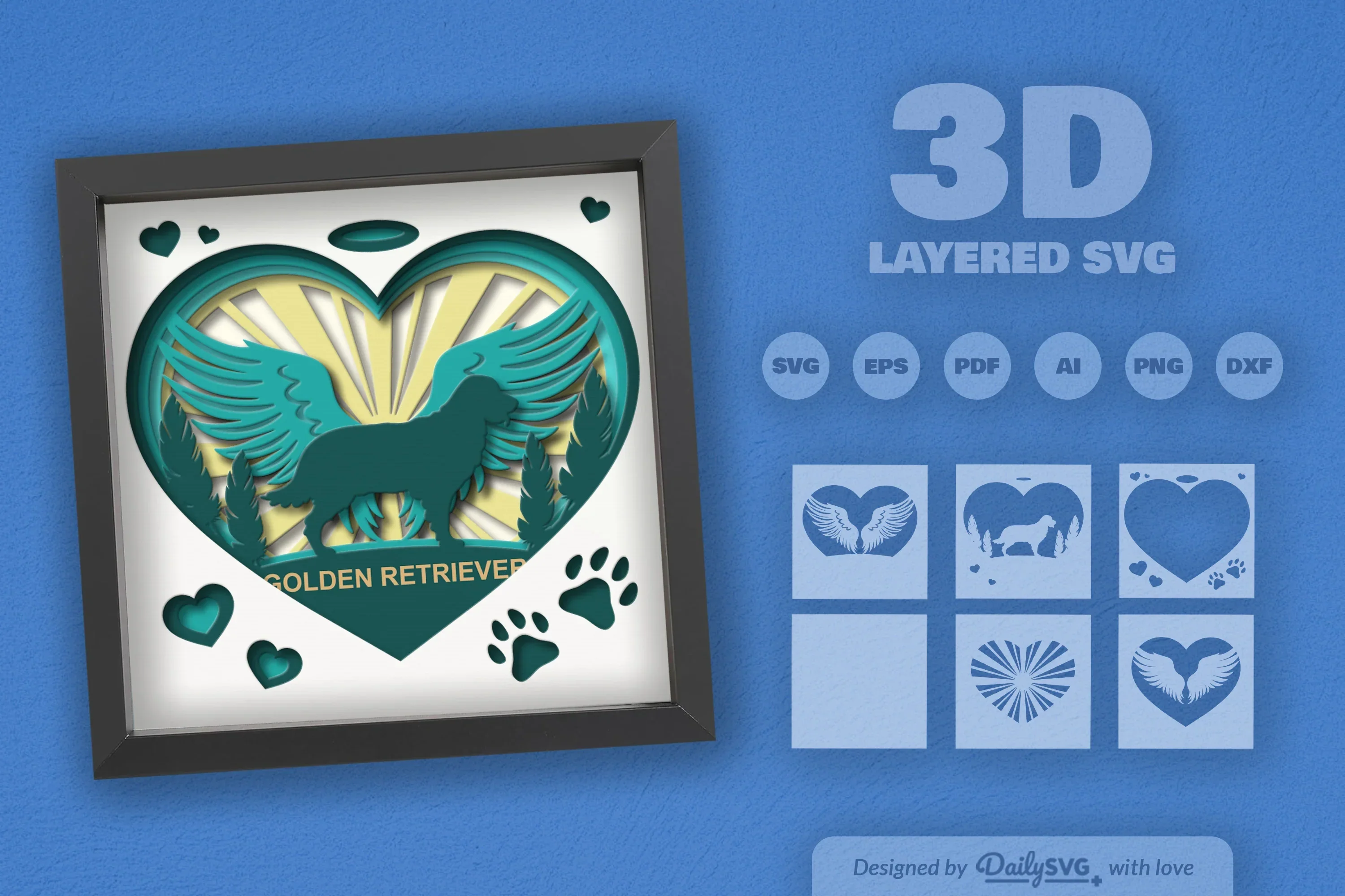 Golden Retriever Memorial Papercut SVG Bundle - Image 2