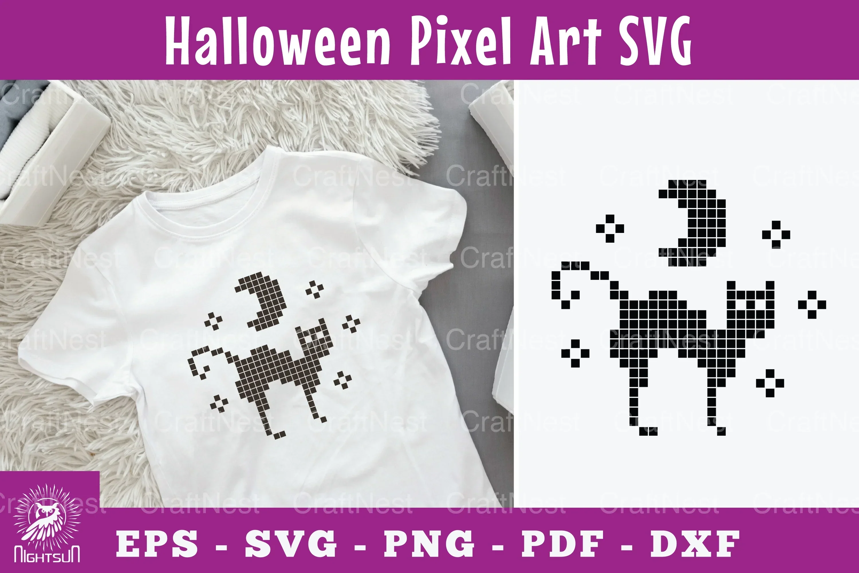 Halloween Black Cat Pixel Art Clipart Bundle