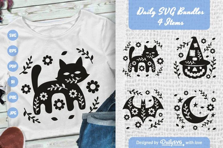 Halloween Folk Art Clipart SVG Bundle - 4 Items - Image 4