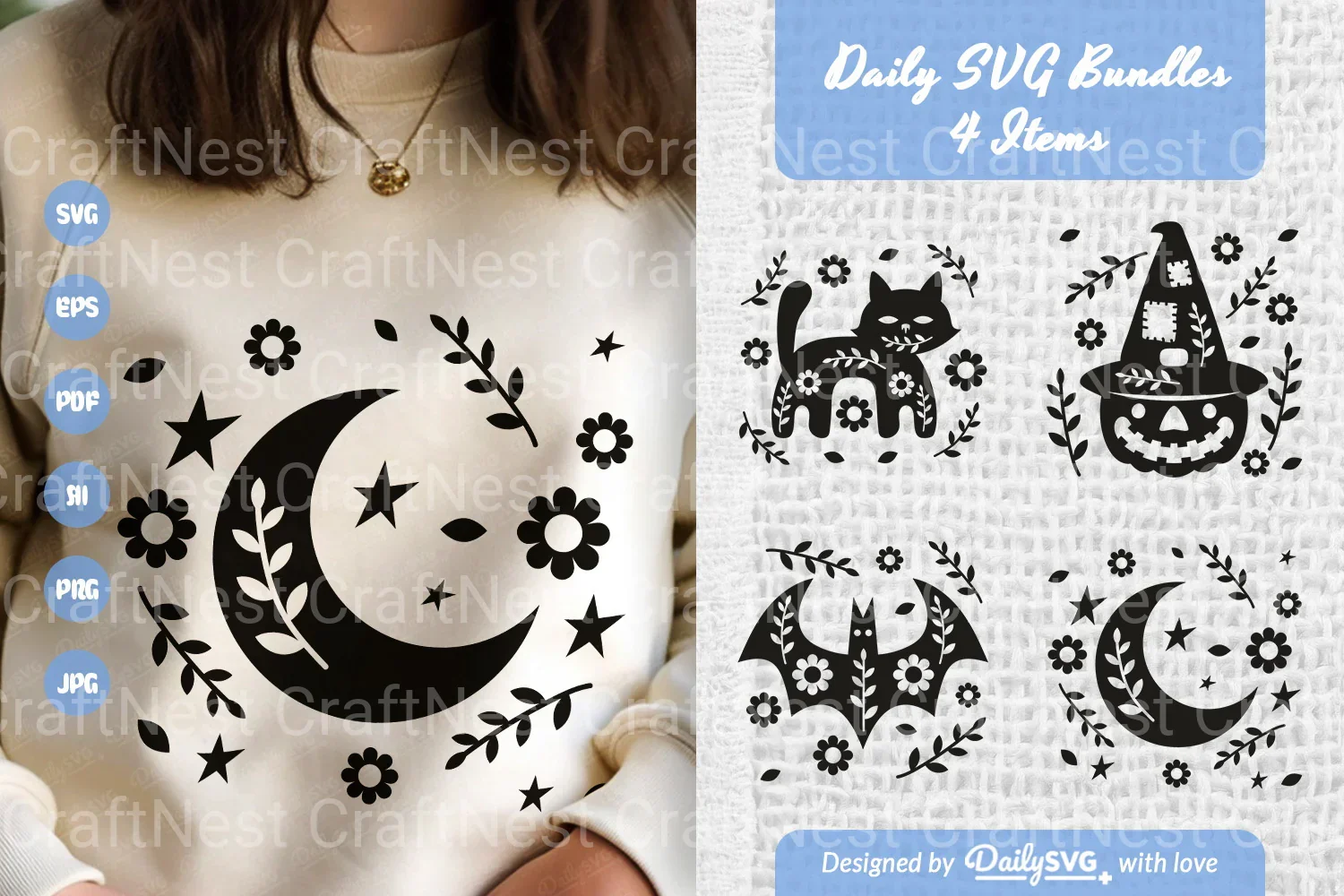 Halloween Folk Art Clipart SVG Bundle - 4 Items - Image 7