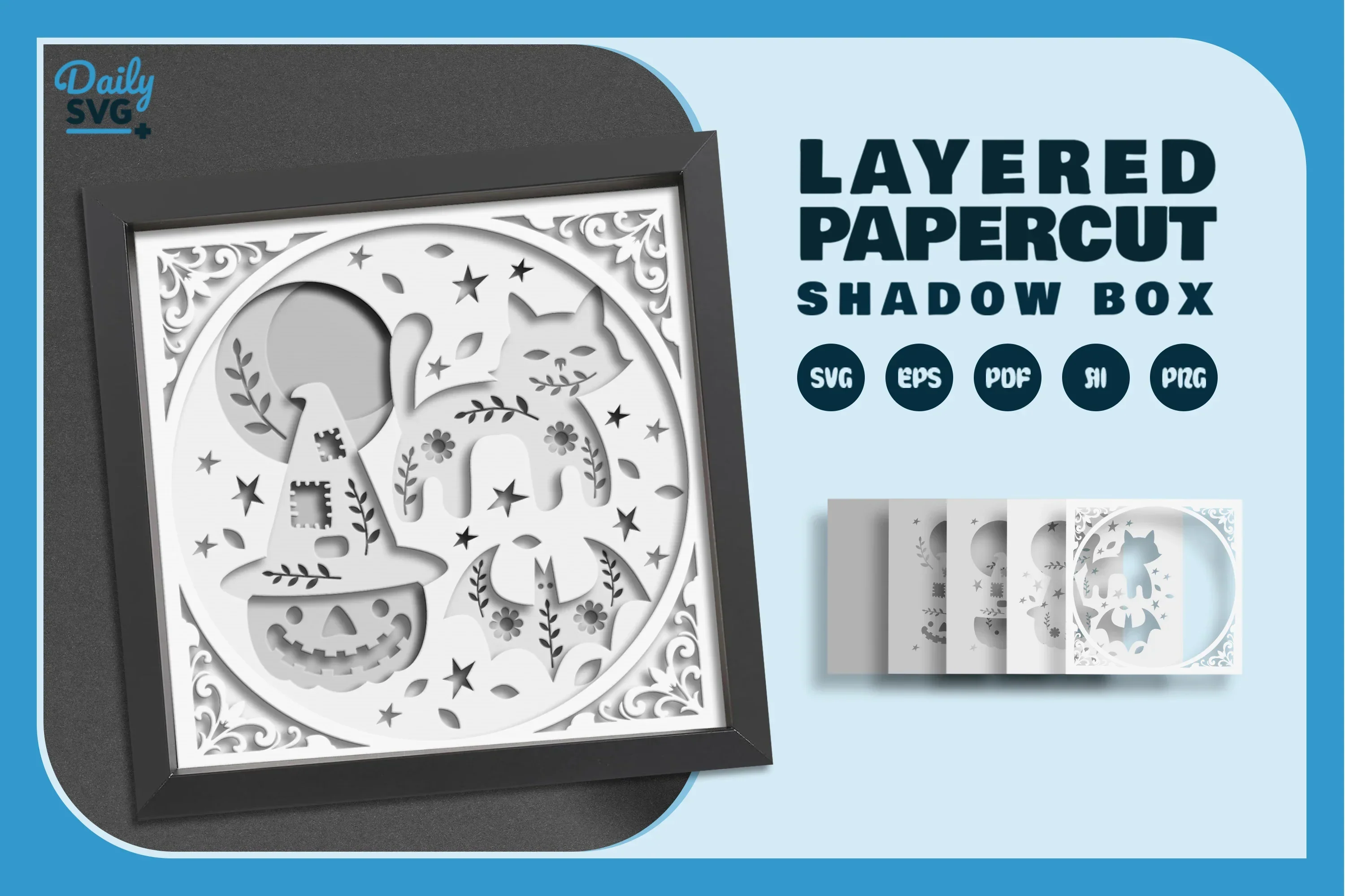 Halloween Folk Art Papercut White SVG Bundle - Image 2