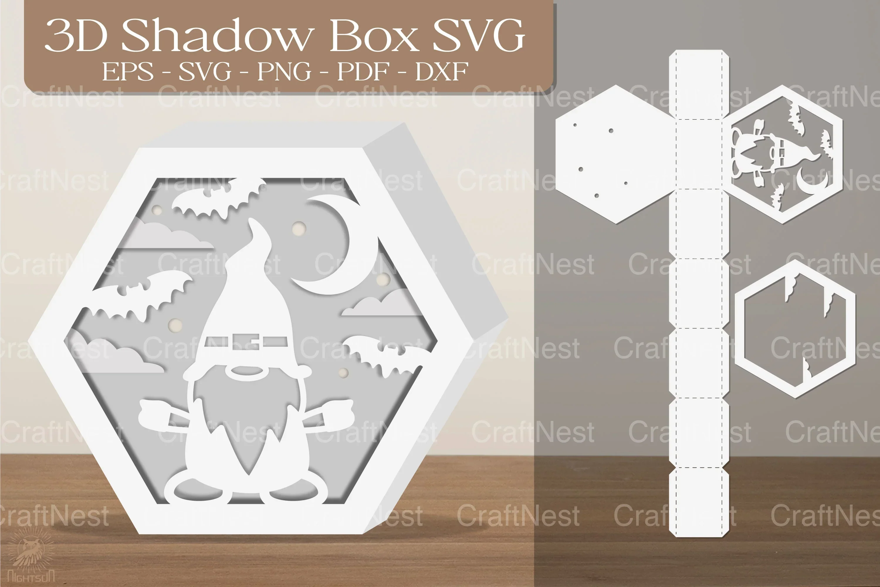 Halloween Gnome 3D Shadow Box Clipart Bundle