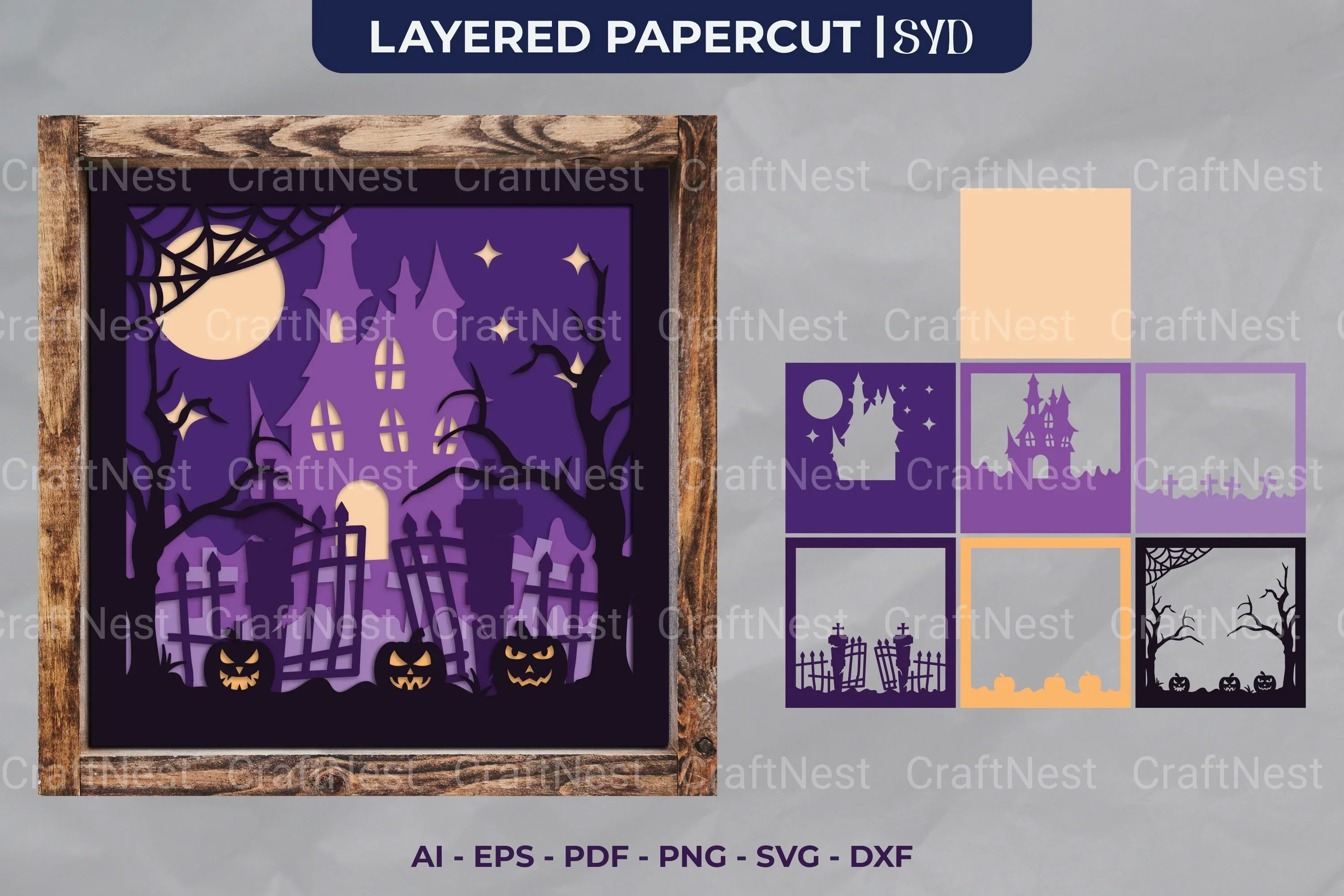 Halloween Haunted House Layered Papercut SVG Bundle