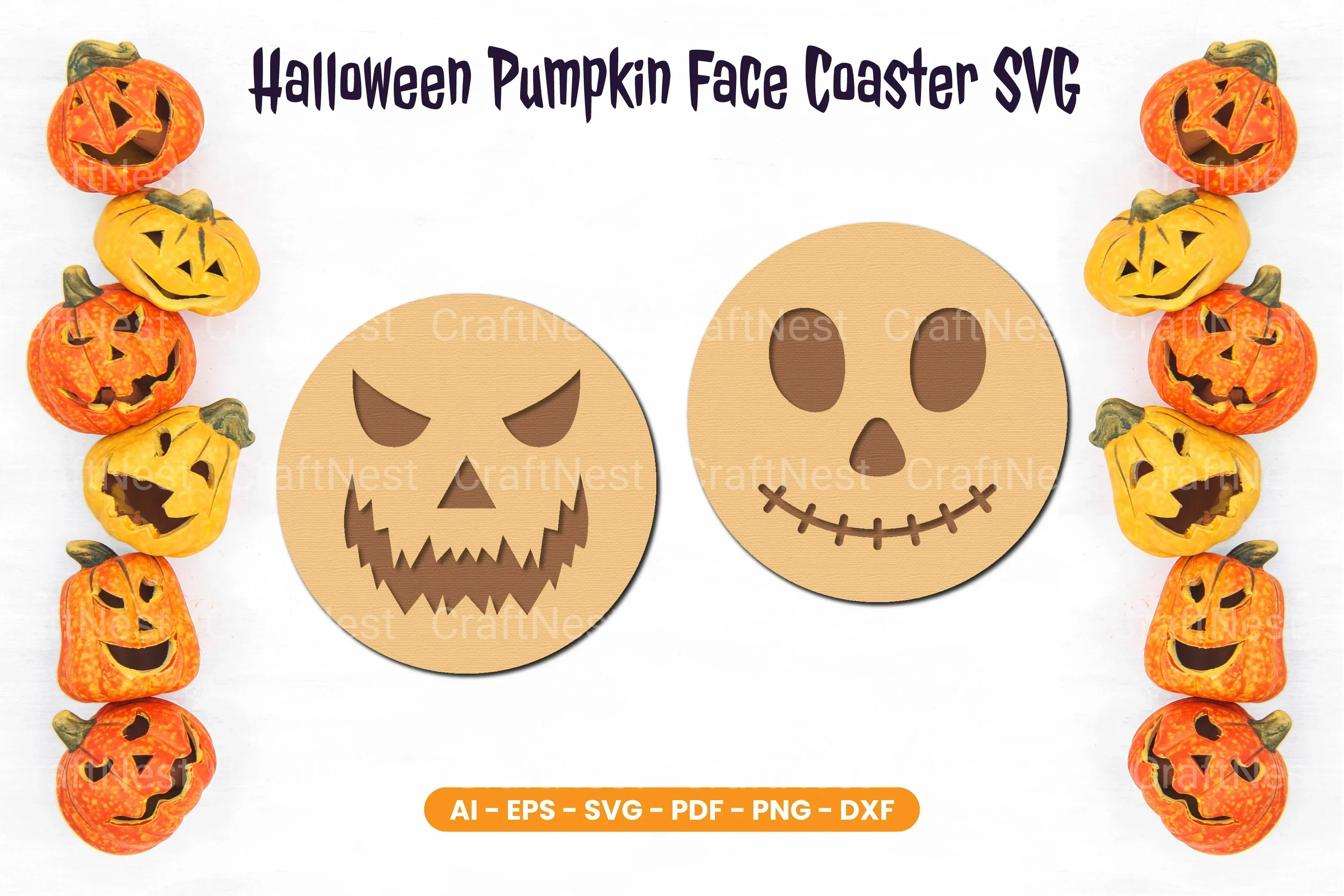 Halloween Pumpkin Face Coaster SVG Bundle - Image 2