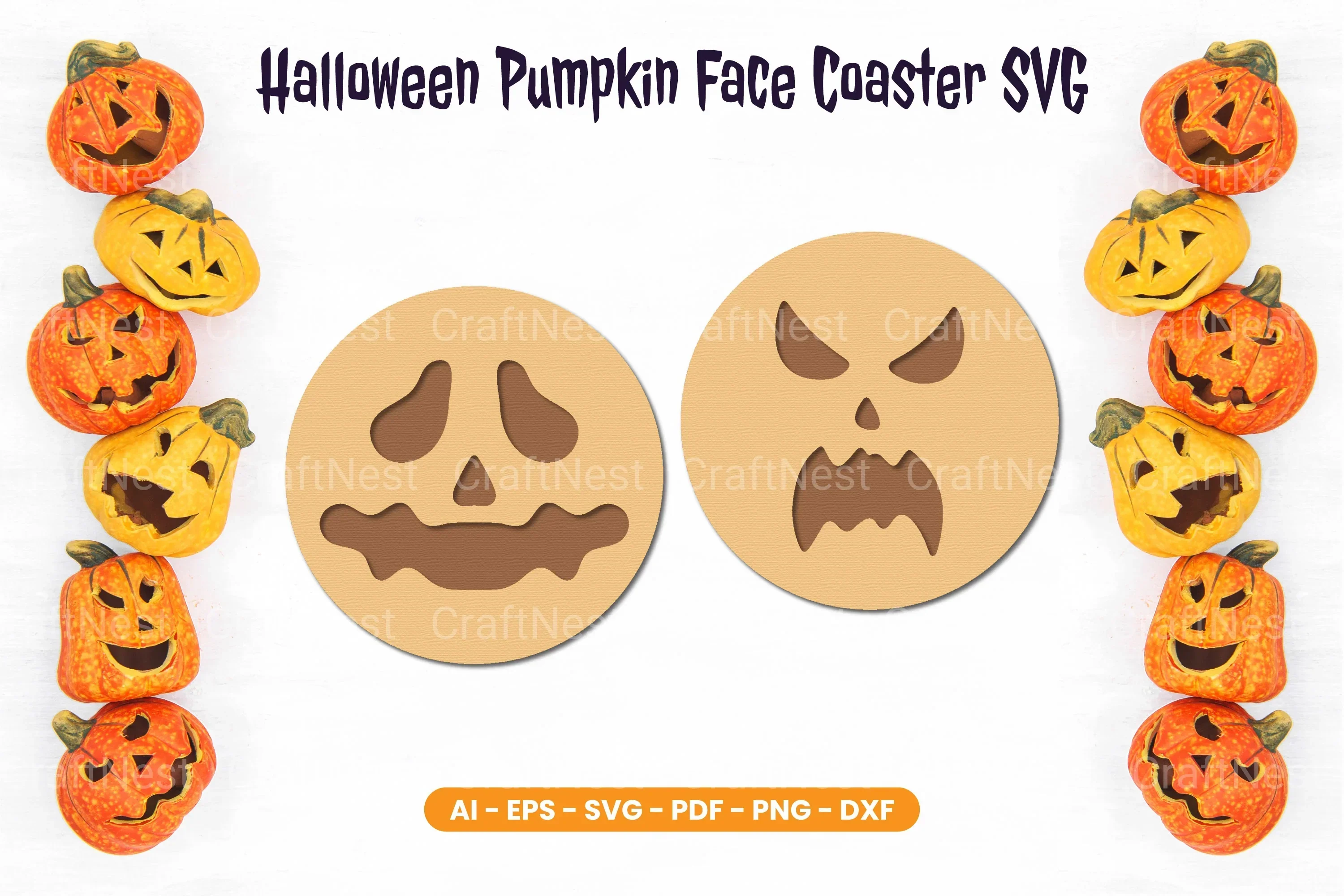 Halloween Pumpkin Face Coaster SVG Bundle