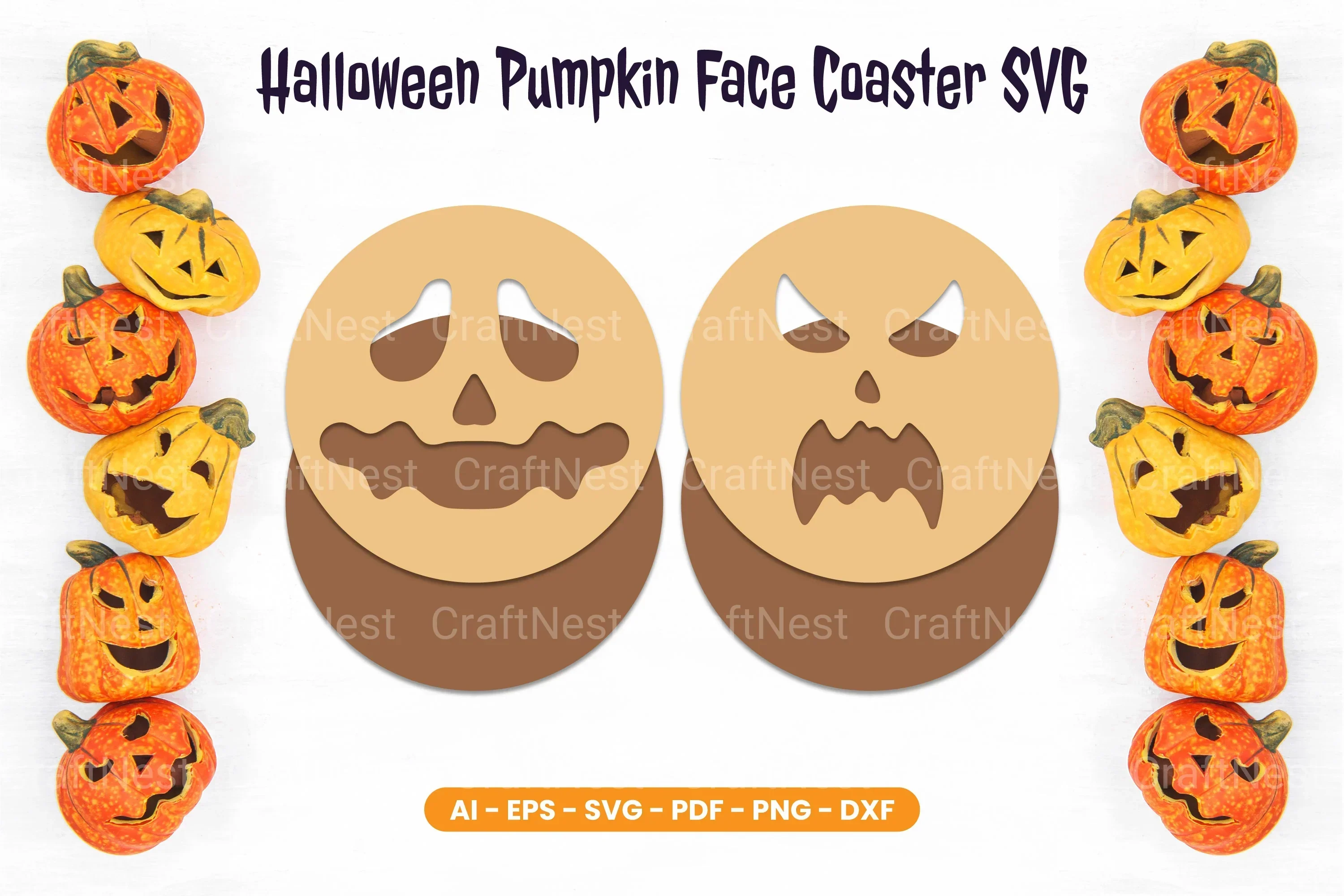 Halloween Pumpkin Face Coaster SVG Bundle - Image 2
