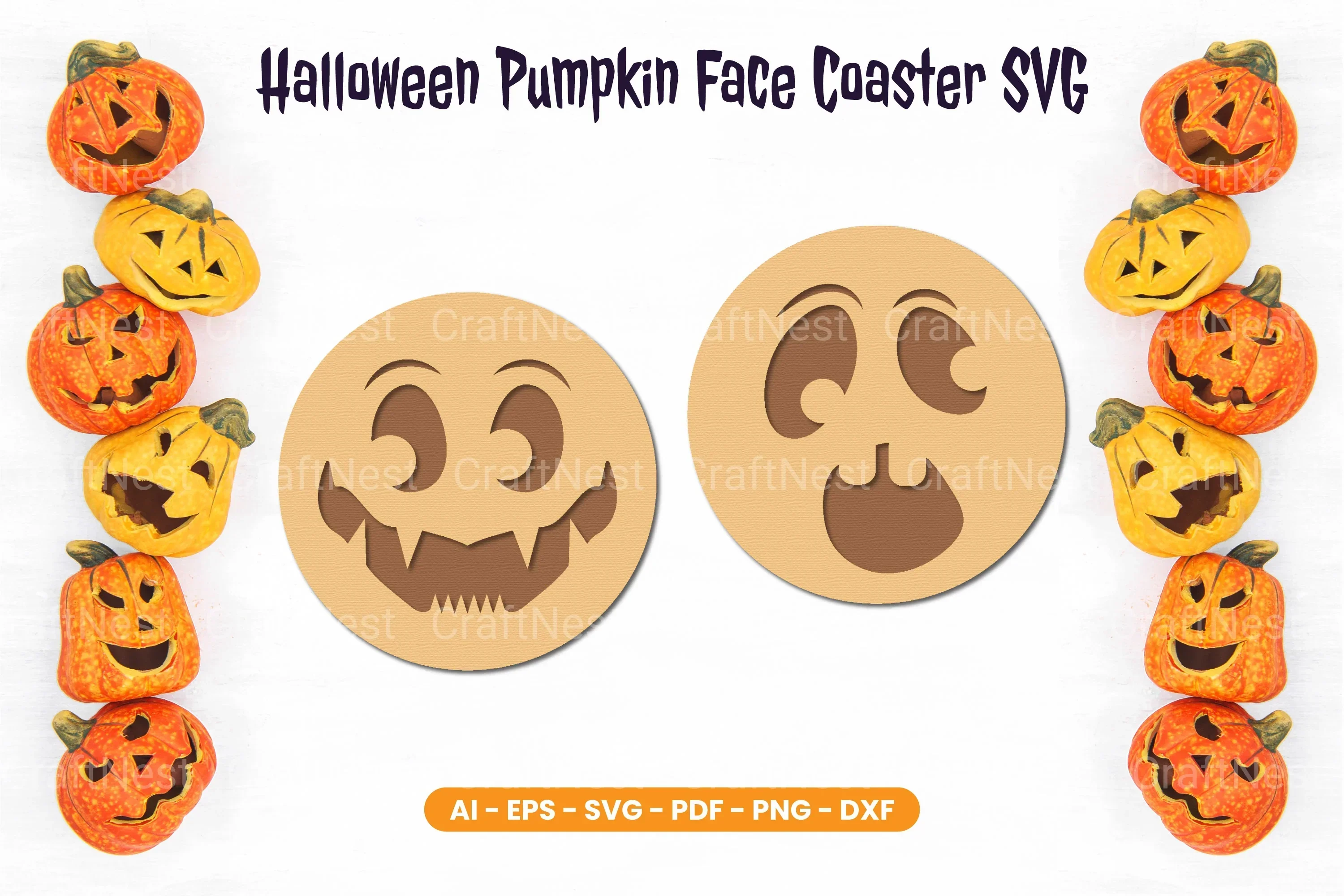 Halloween Pumpkin Face Coaster SVG Bundle