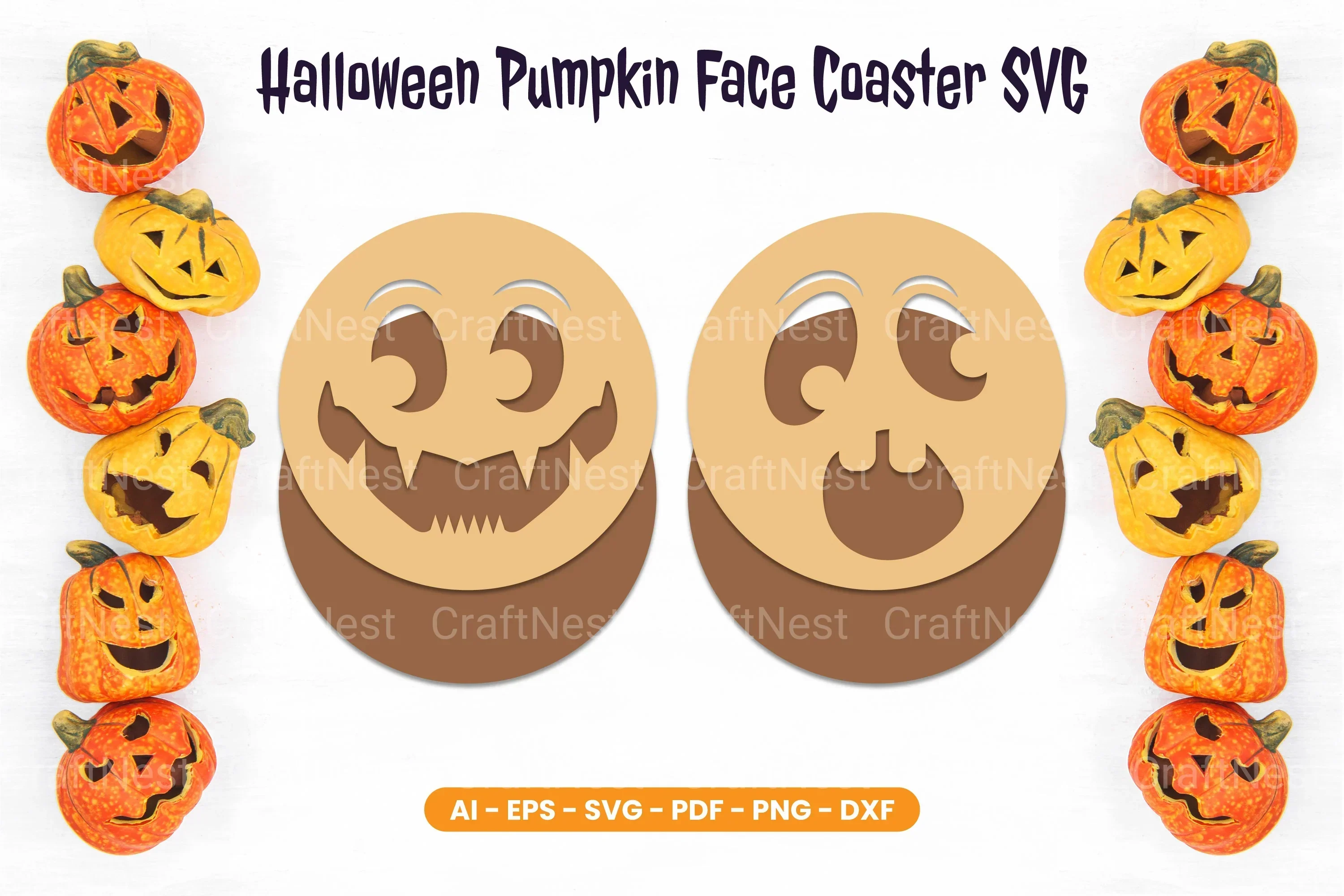 Halloween Pumpkin Face Coaster SVG Bundle - Image 2