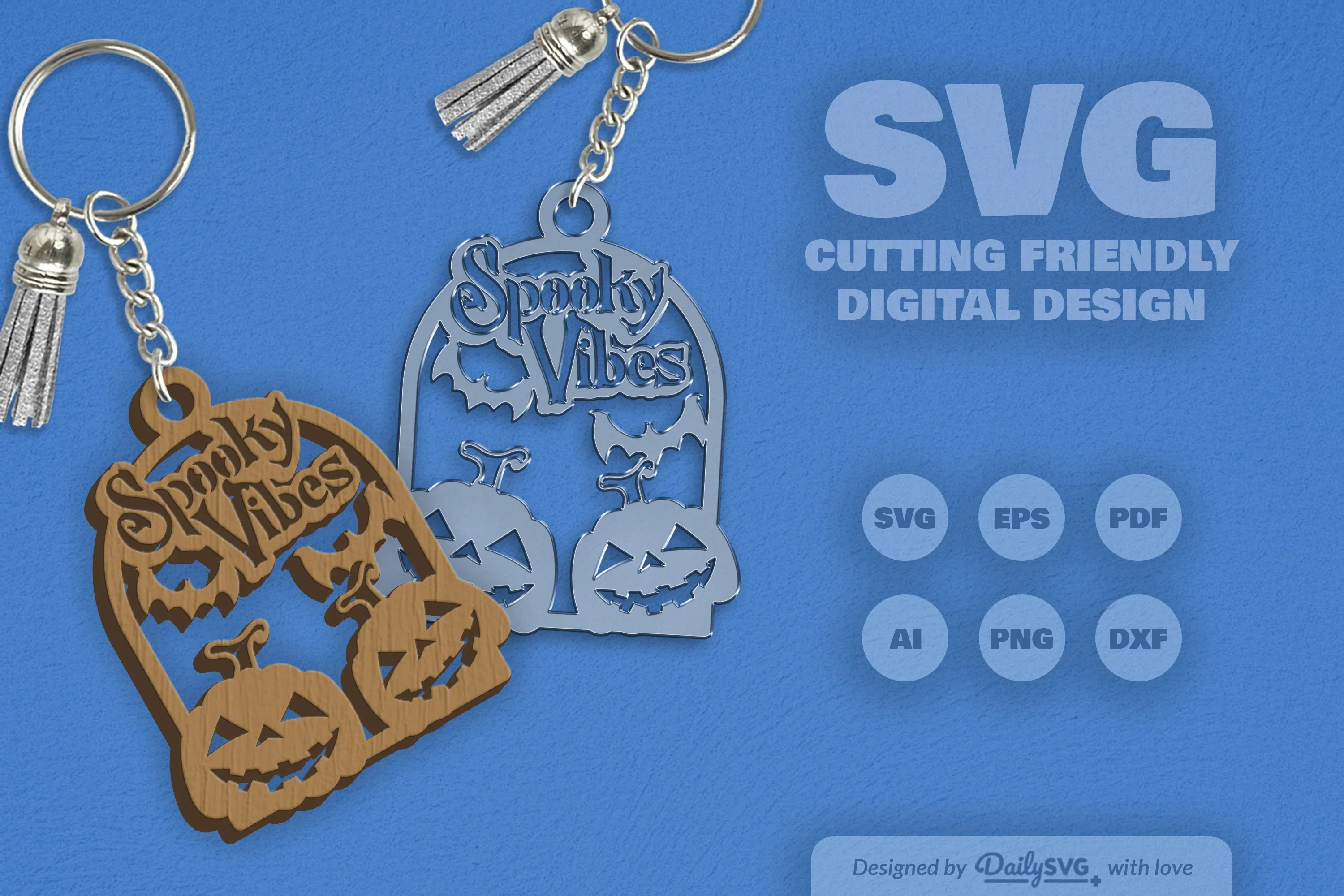 Halloween Pumpkin Spooky Vibes Keychain Clipart - Image 3