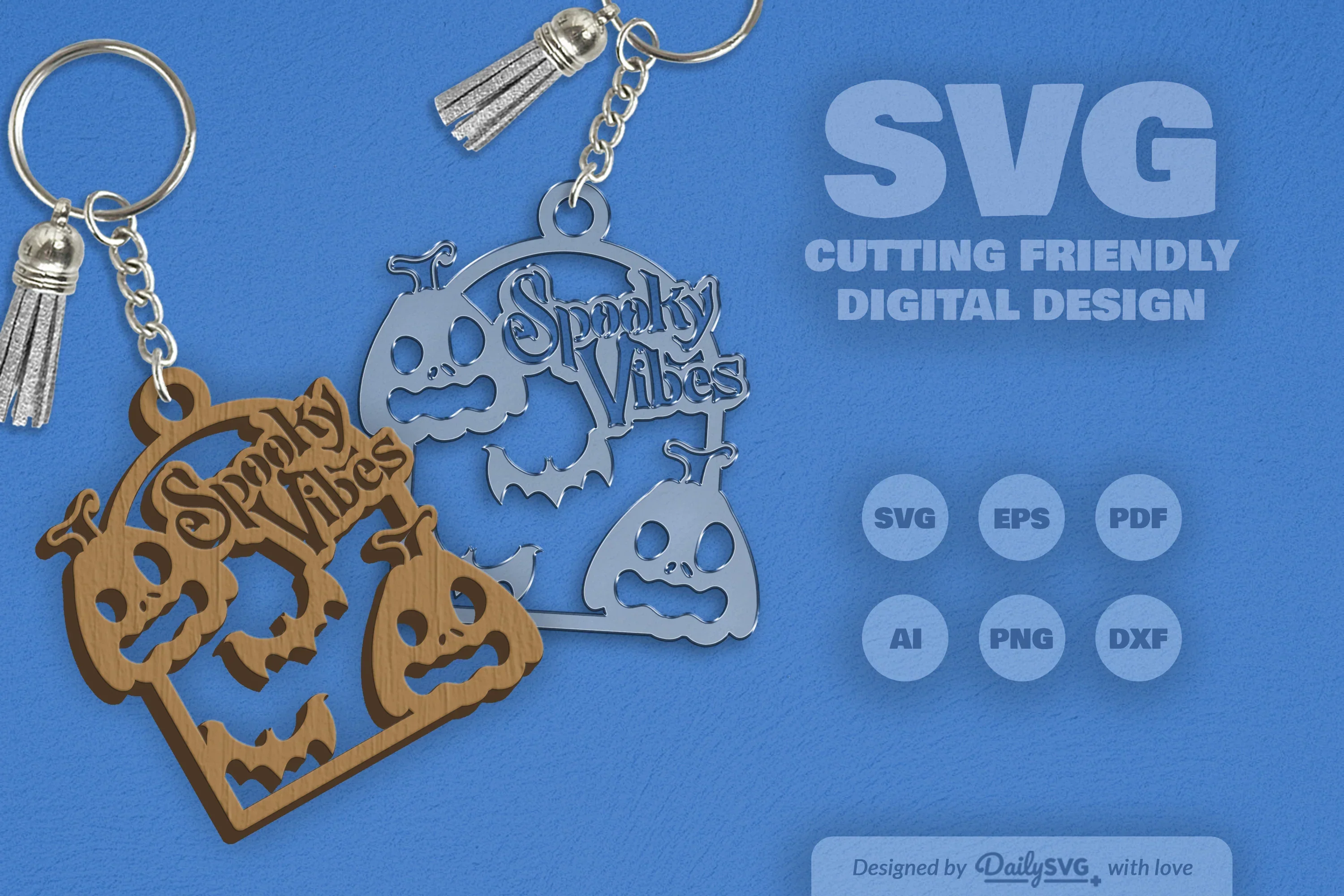Halloween Pumpkin Spooky Vibes Keychain Clipart - Image 6
