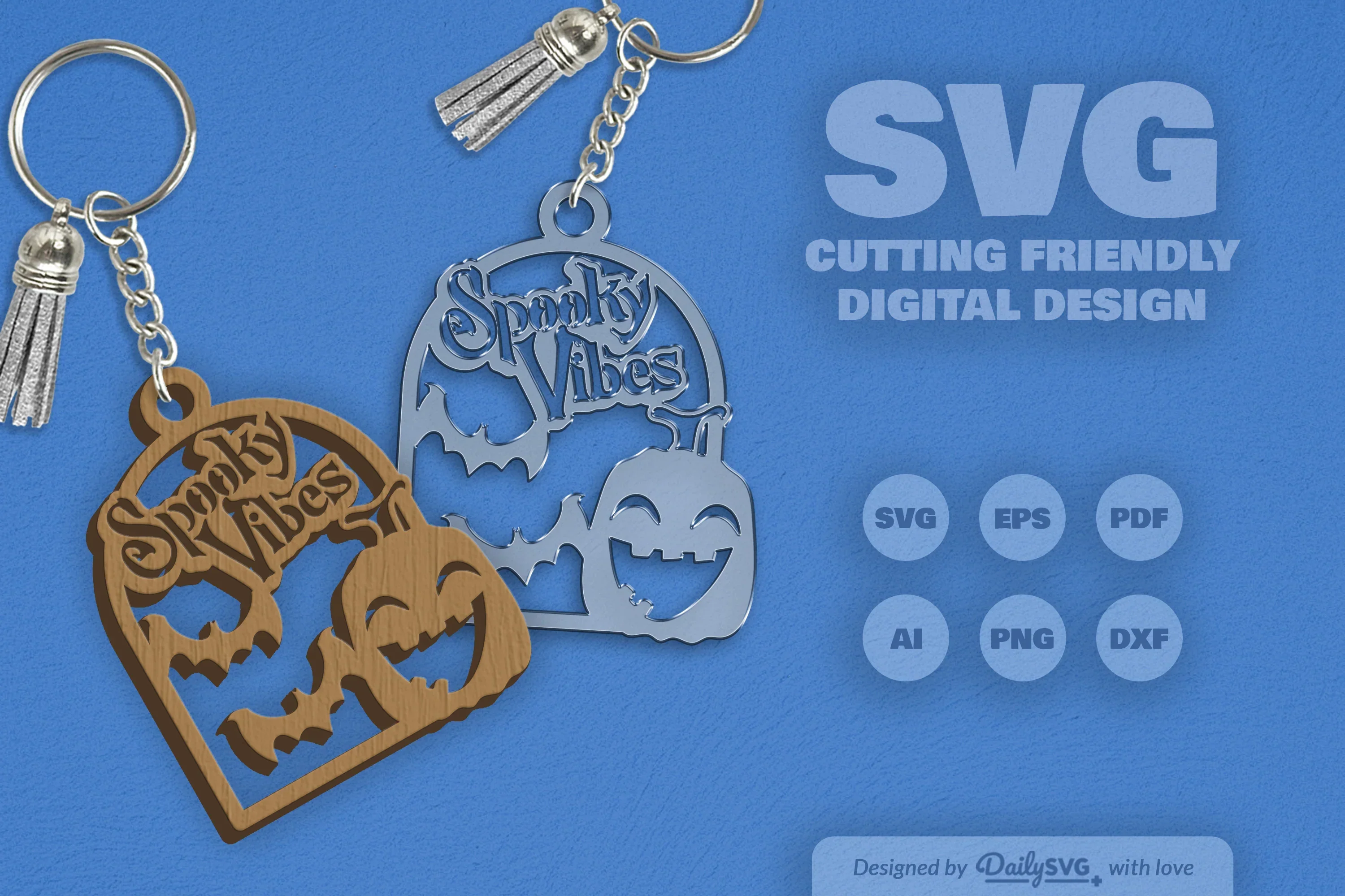 Halloween Pumpkin Spooky Vibes Keychain Clipart - Image 7