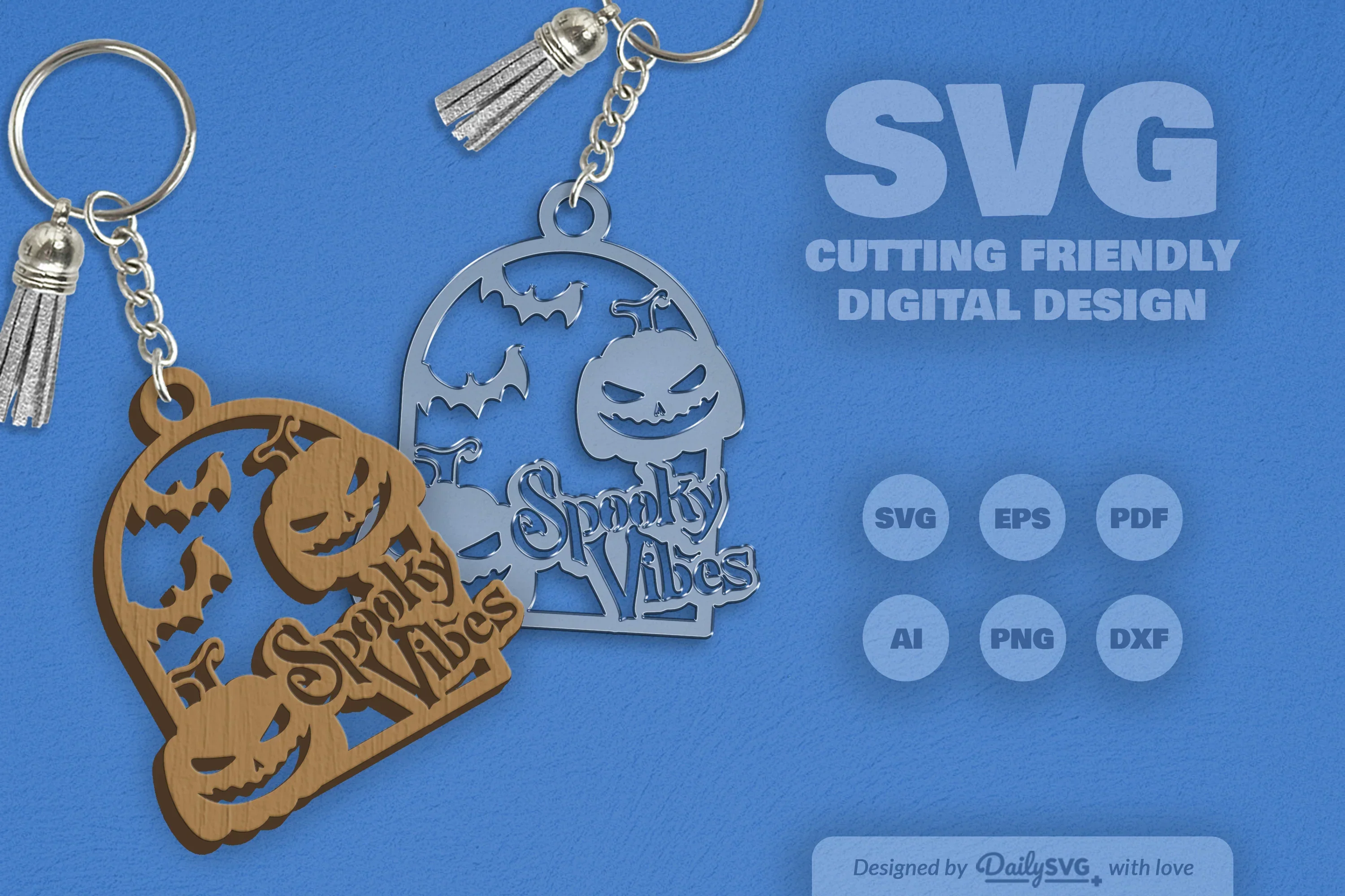 Halloween Pumpkin Spooky Vibes Keychain Clipart - Image 9