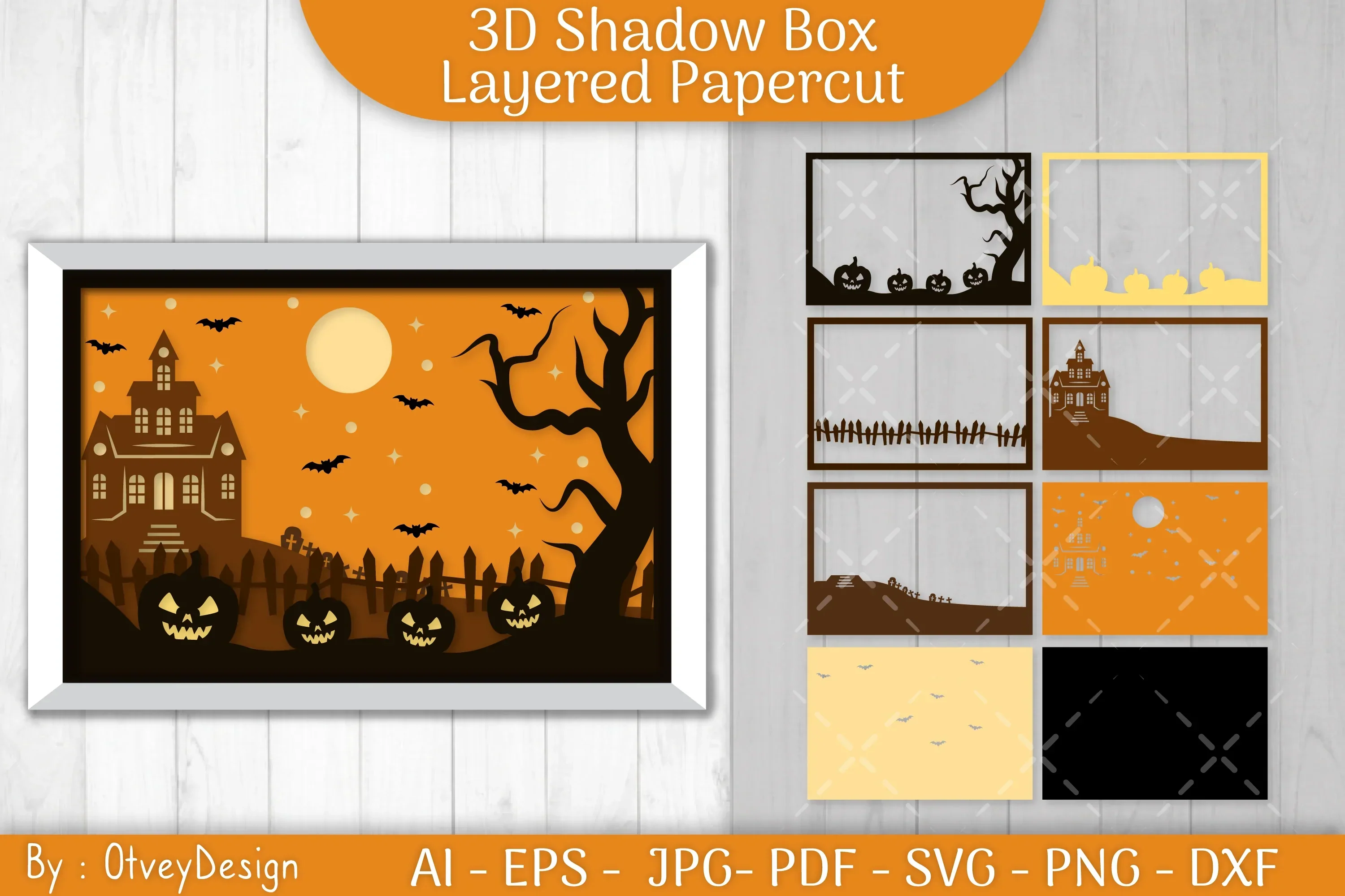 Halloween Scene 3D ShadowBox Layered Papercut SVG Bundle - Image 2