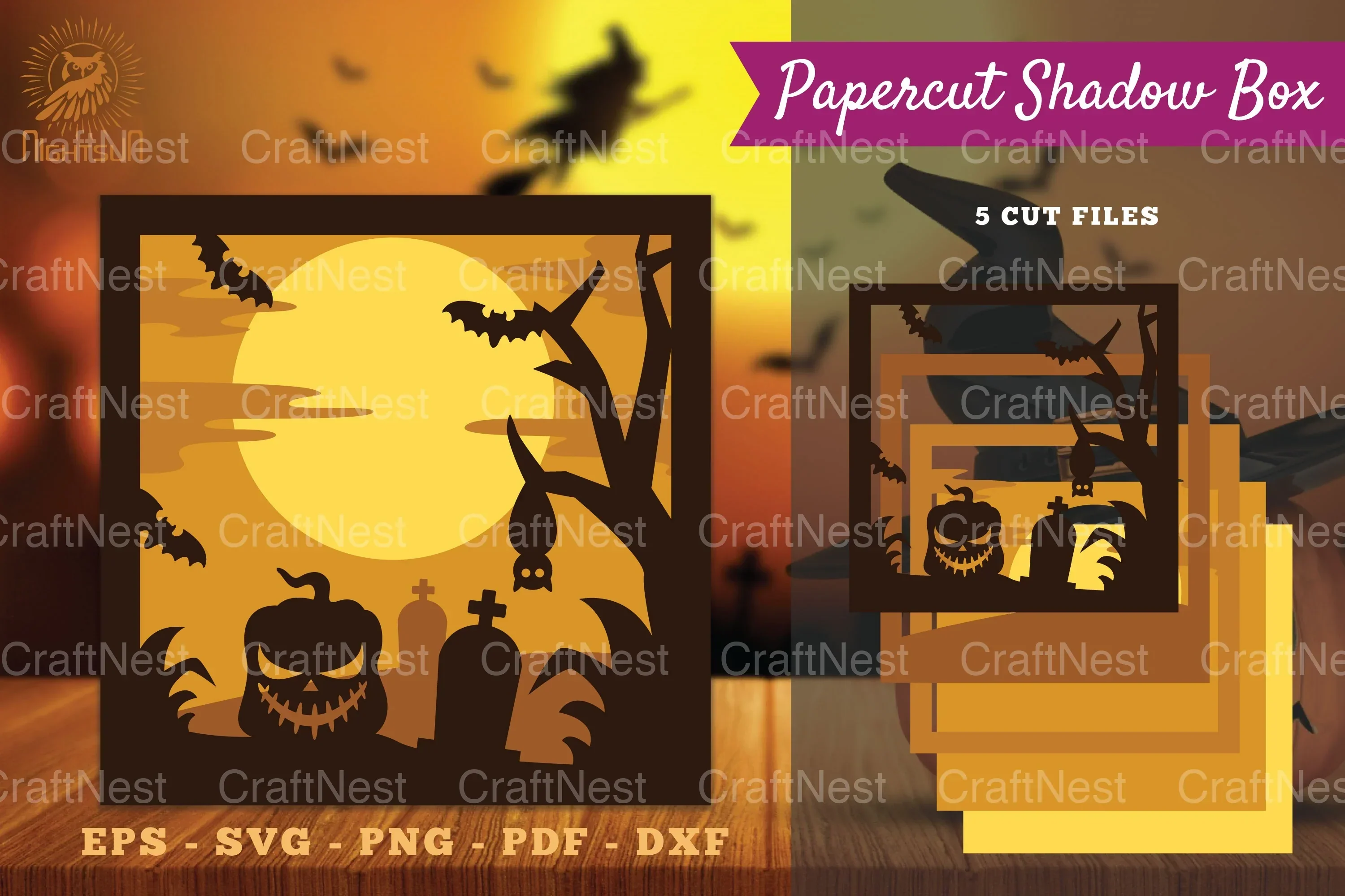Halloween Scene Papercut Shadow Box SVG Bundle