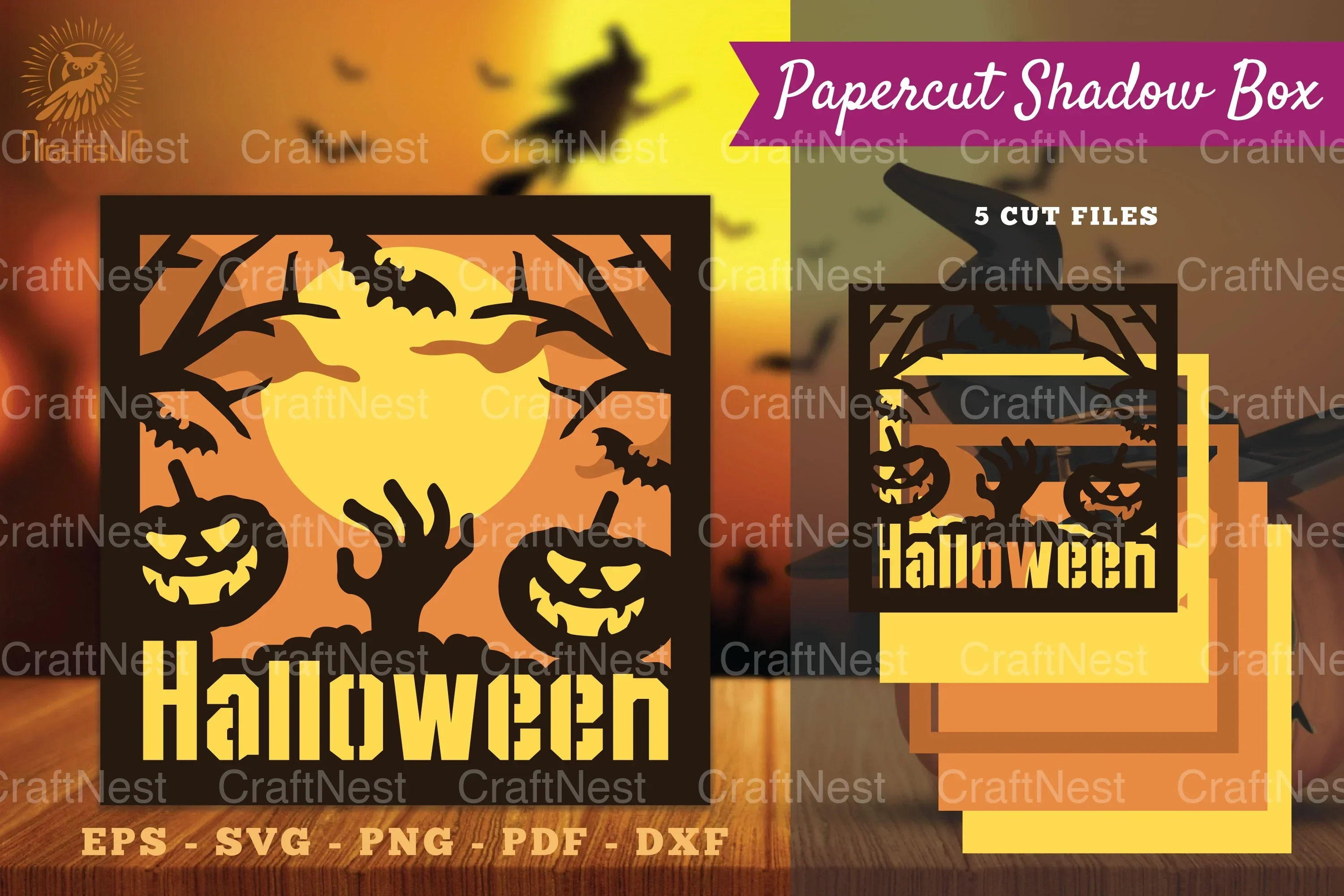 Halloween Scene Papercut Shadow Box SVG Bundle