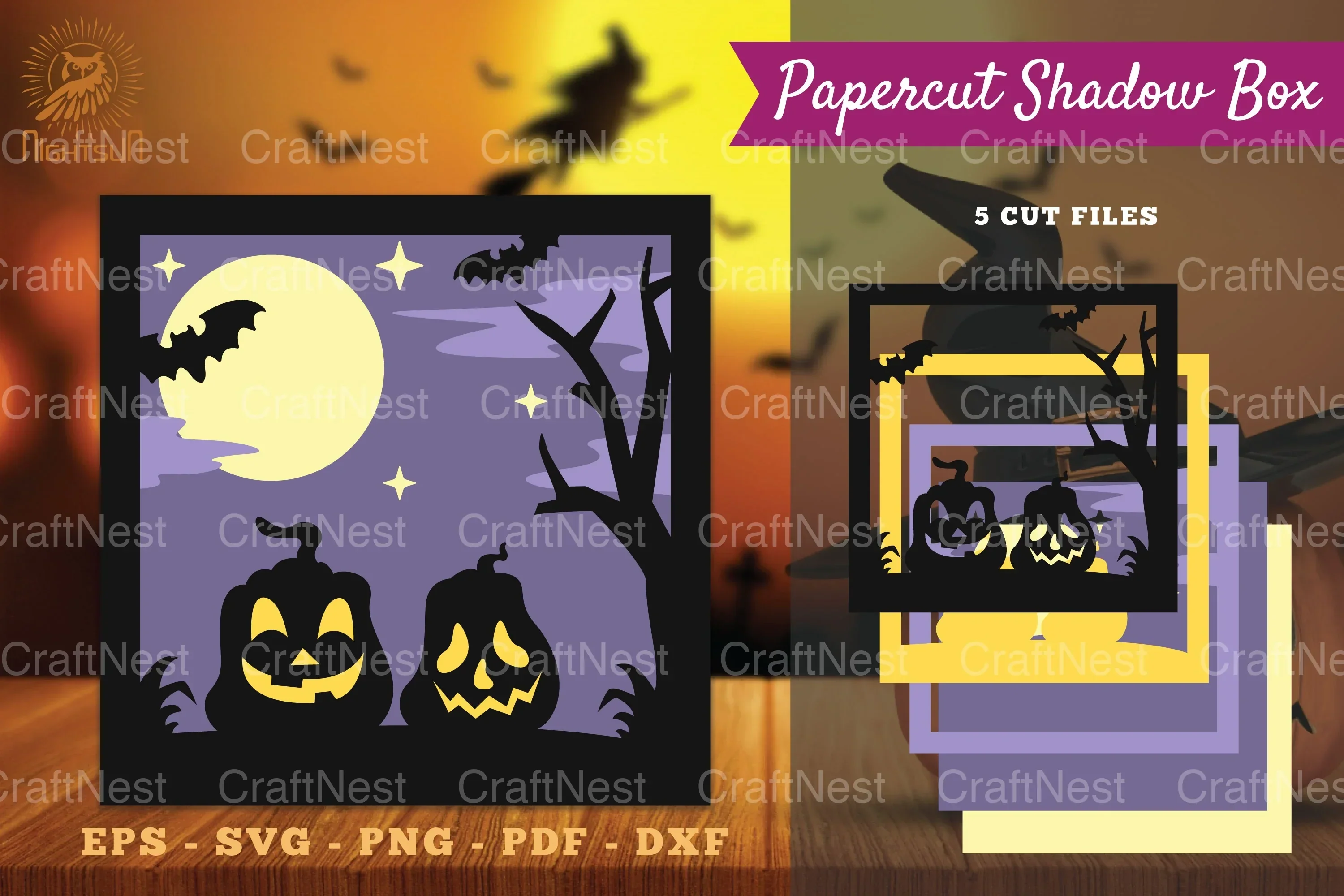 Halloween Scene Papercut Shadow Box SVG Bundle