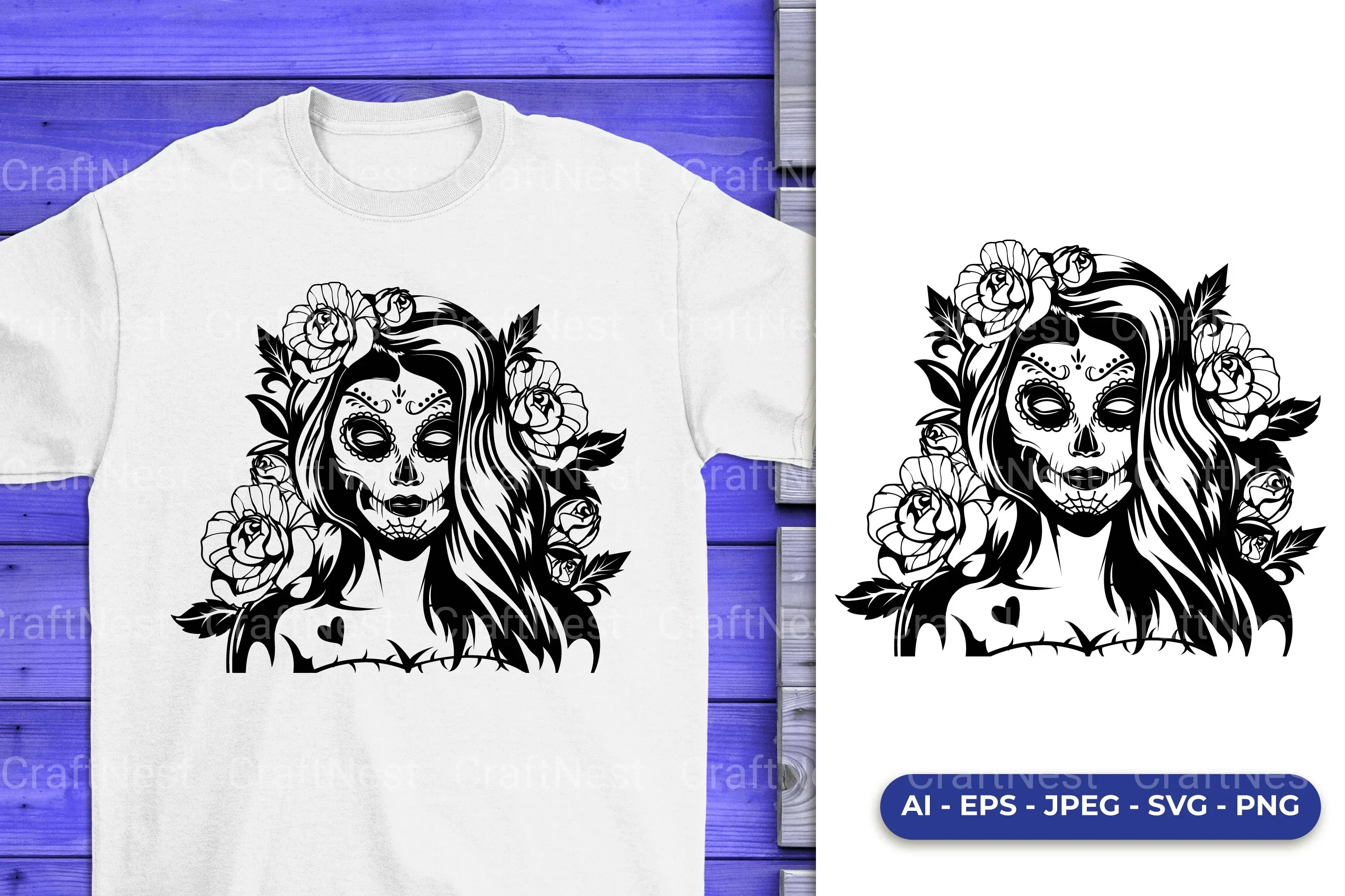 Halloween Sugar Girl with Flower SVG Bundle - Image 2