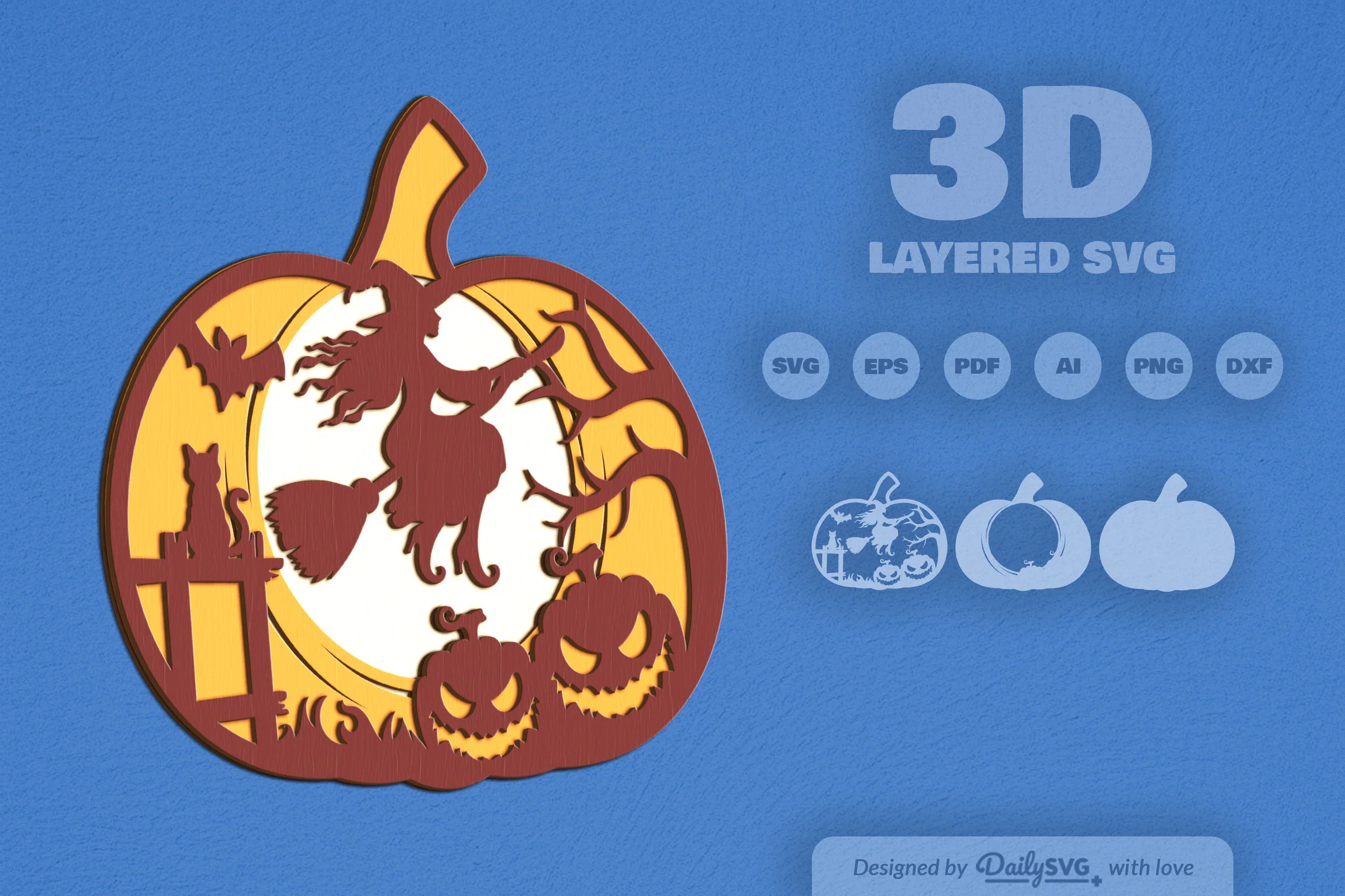 Halloween Witch Pumpkin Laser Cut SVG Bundle - Image 2