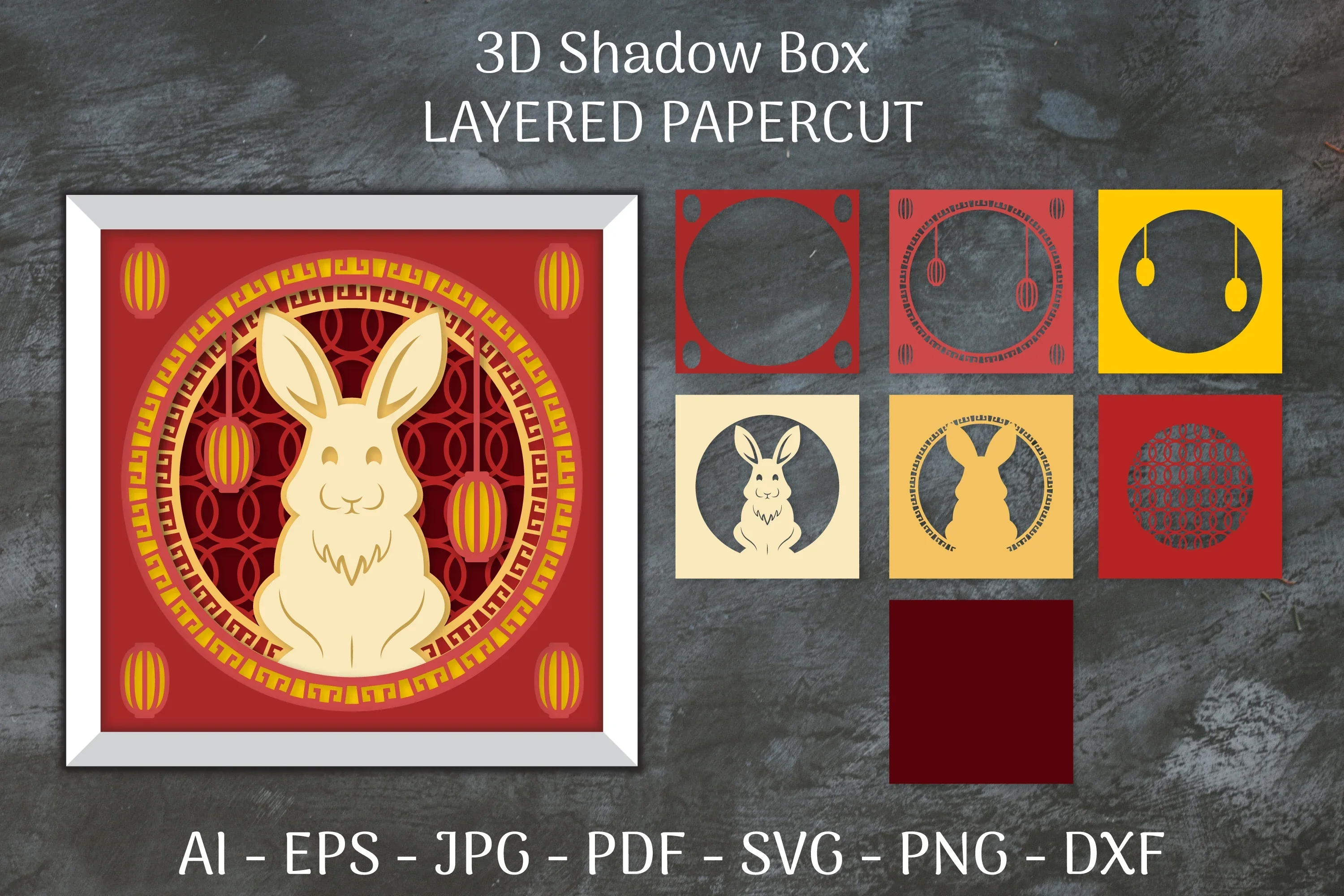 Happy Chinese 3D Shadow Box Layered Papercut SVG Bundle