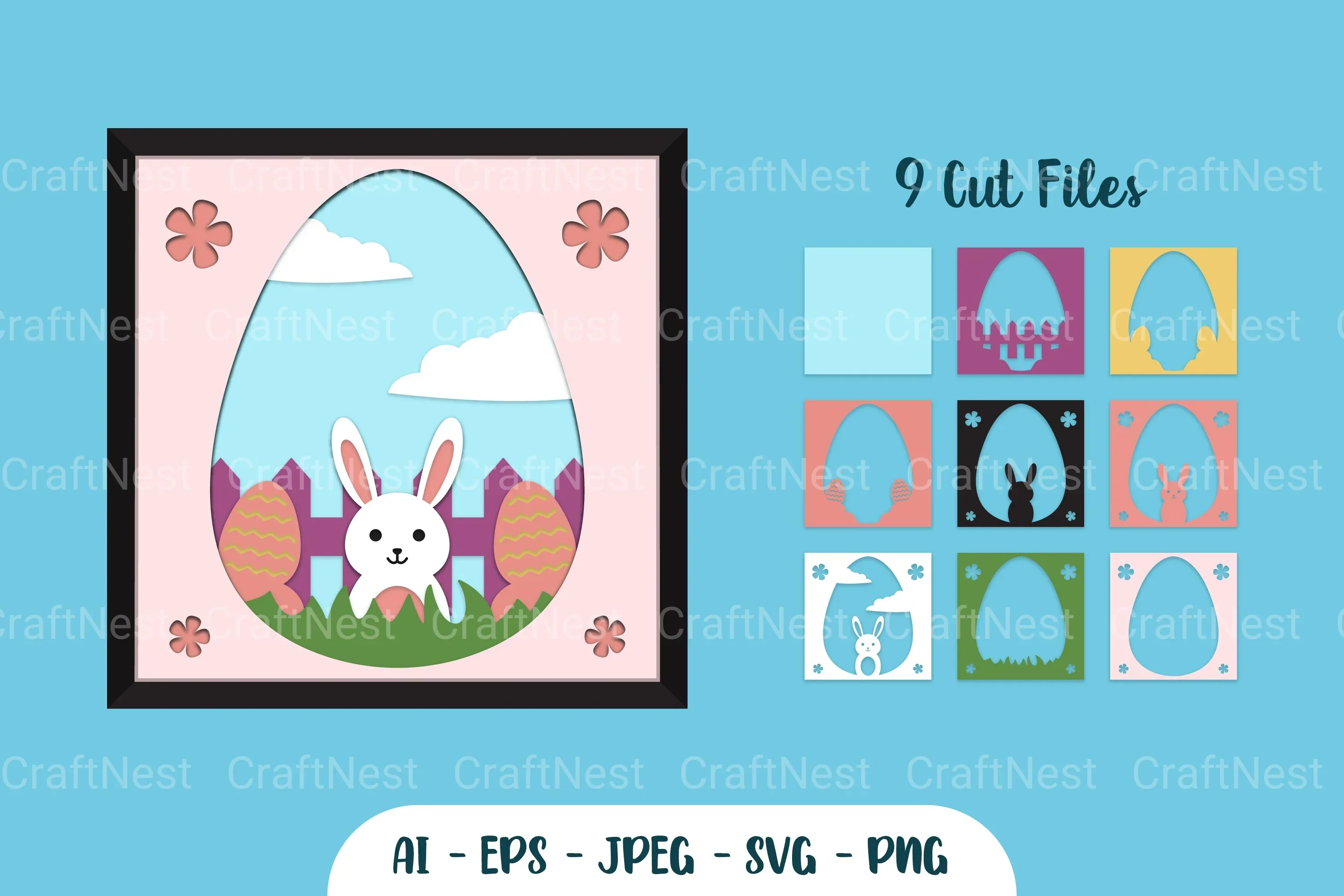 Happy Easter Bunny Layered Papercut SVG Bundle