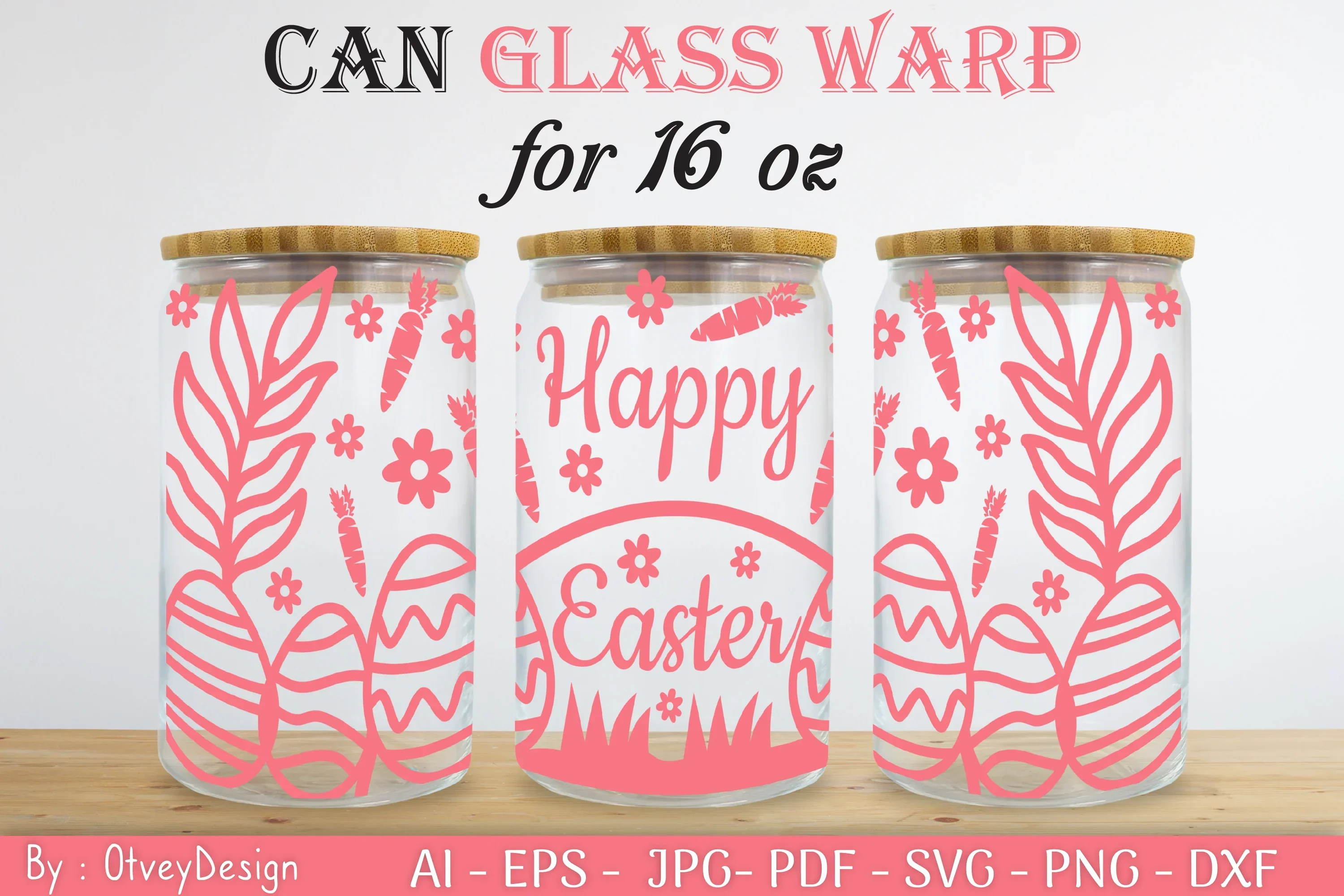 Happy Easter Day 16oz Can Glass Wrap SVG Bundle