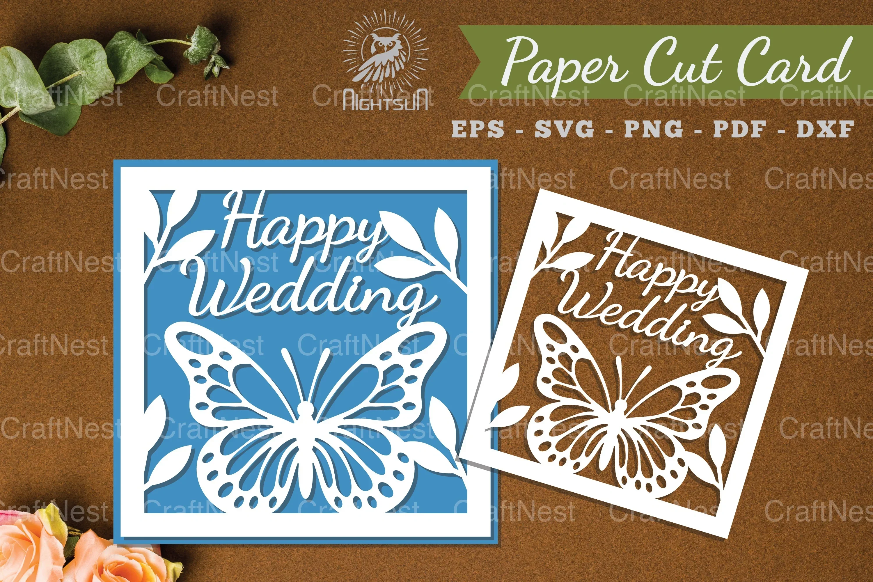 Happy Wedding Papercut Card Clipart Bundle
