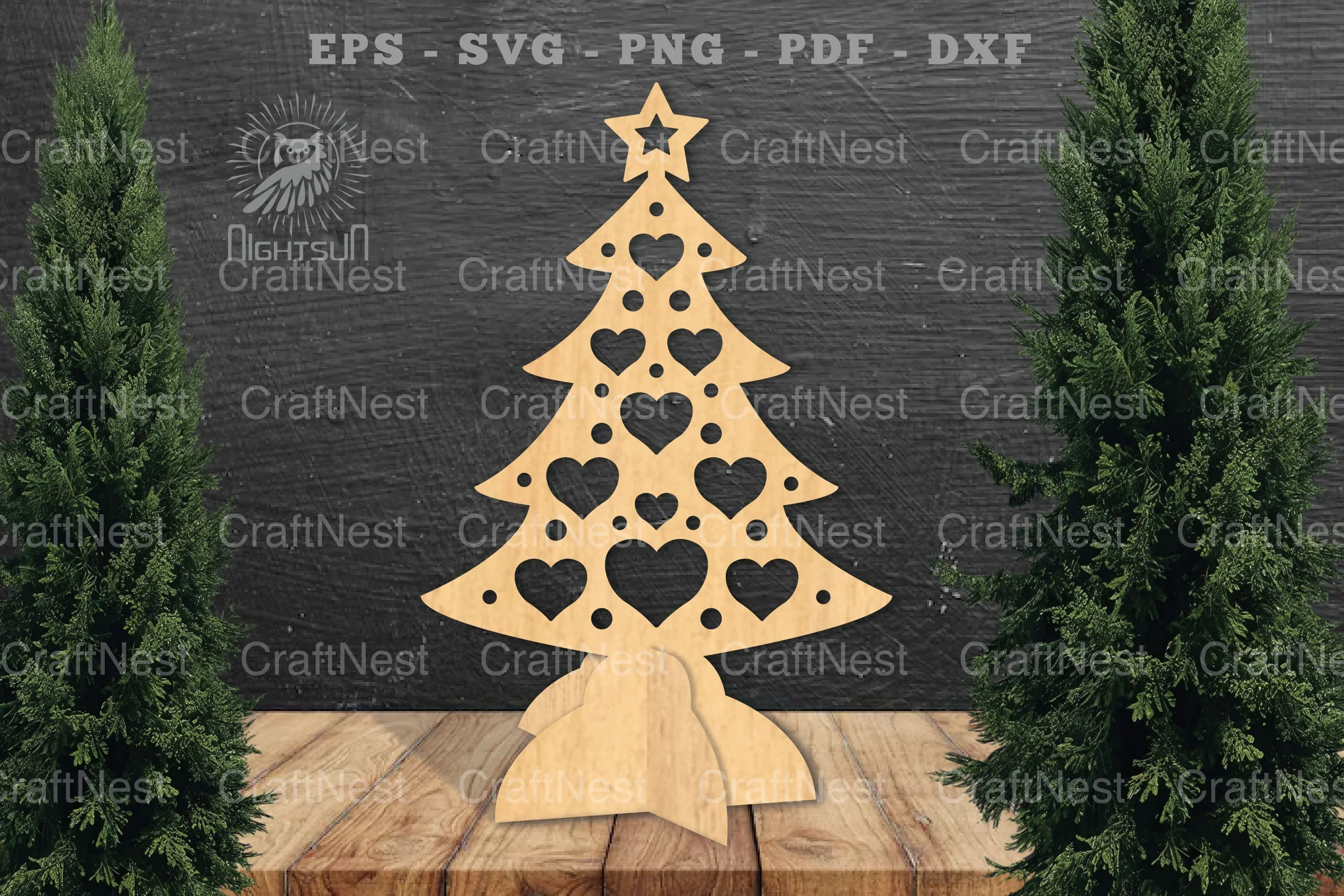 Heart Christmas Tree Laser Cut Home Decor Clipart Bundle