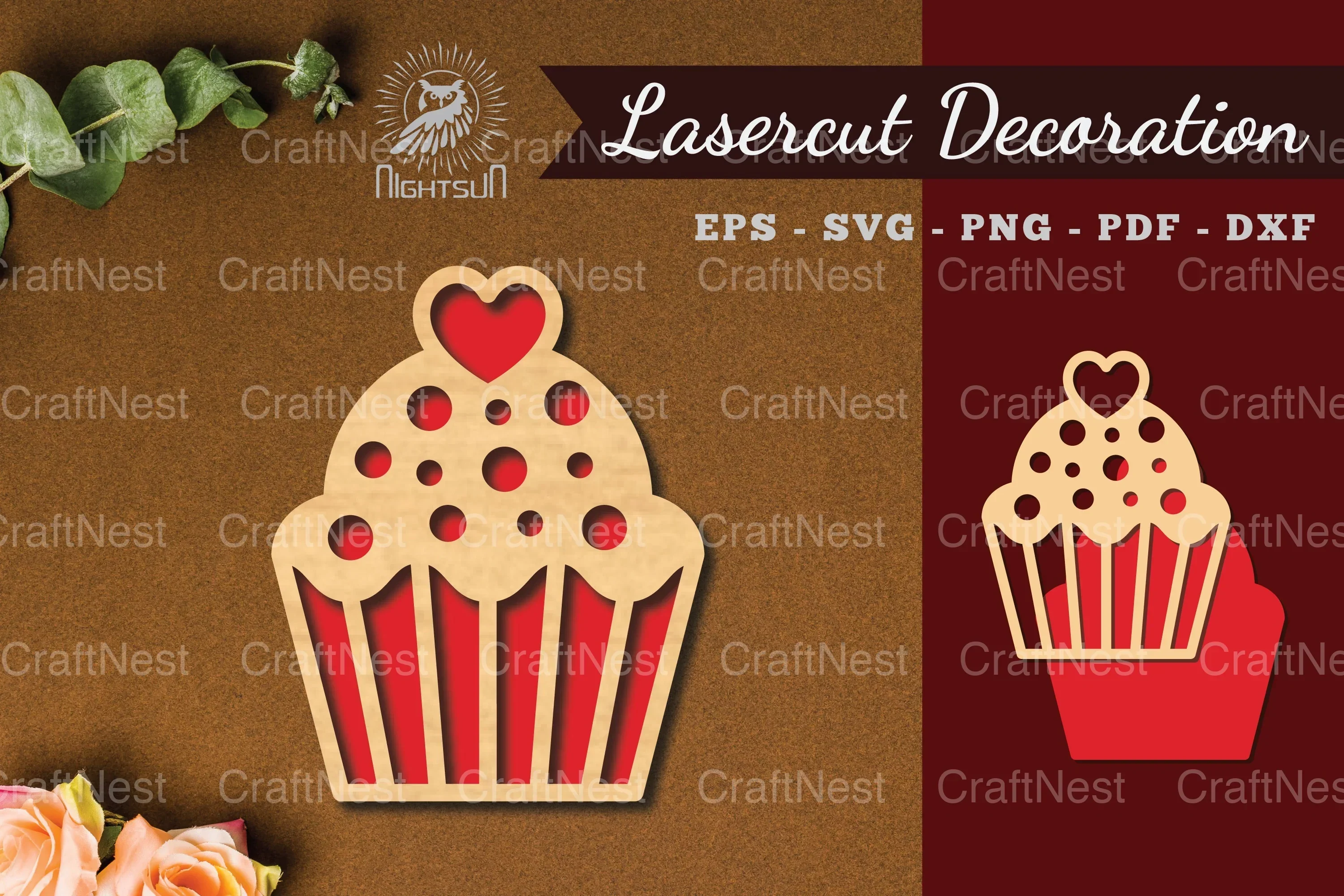Heart Cupcake Laser Cut Decoration Clipart Bundle