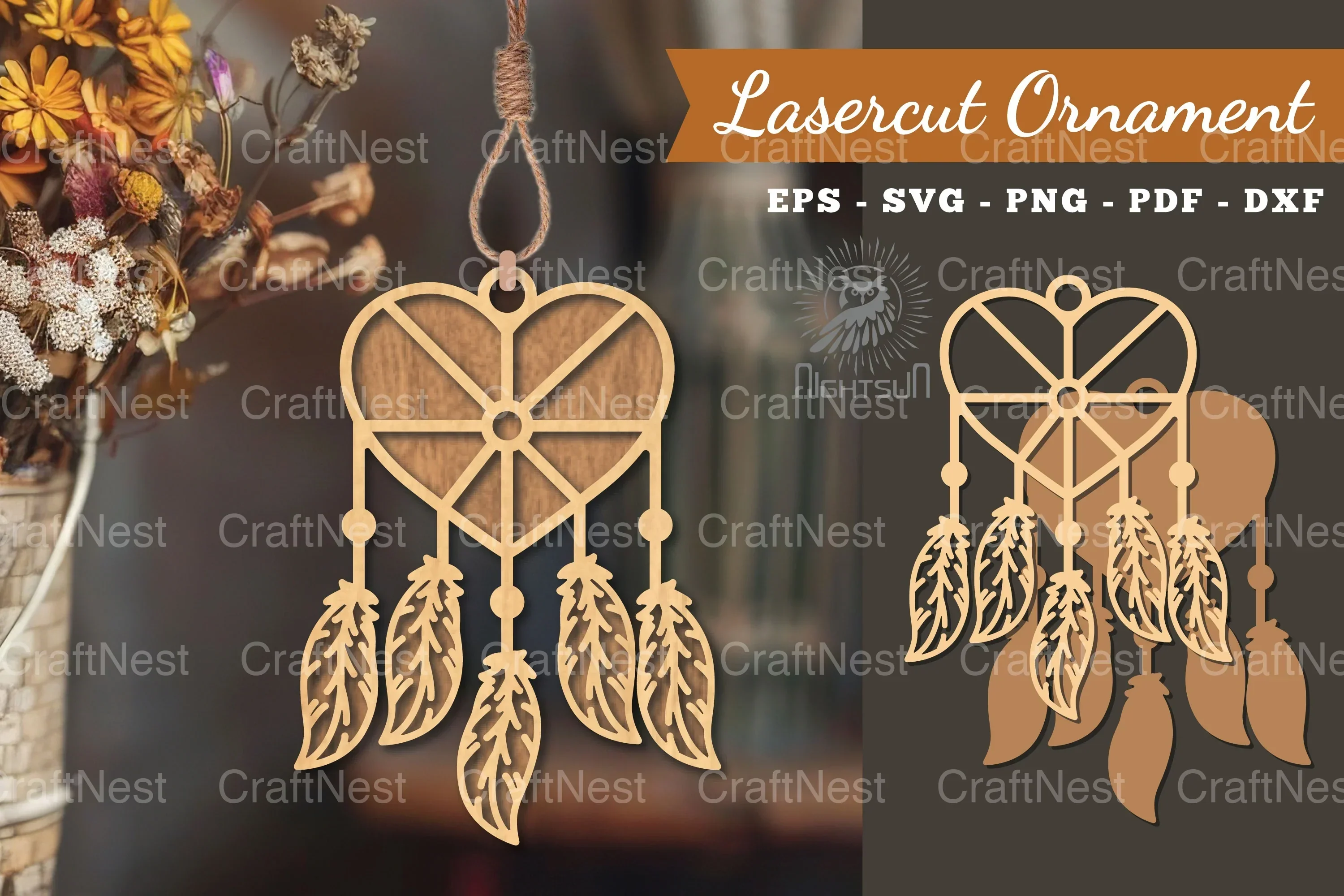 Heart Dreamcatcher Laser Cut Ornament Clipart Bundle