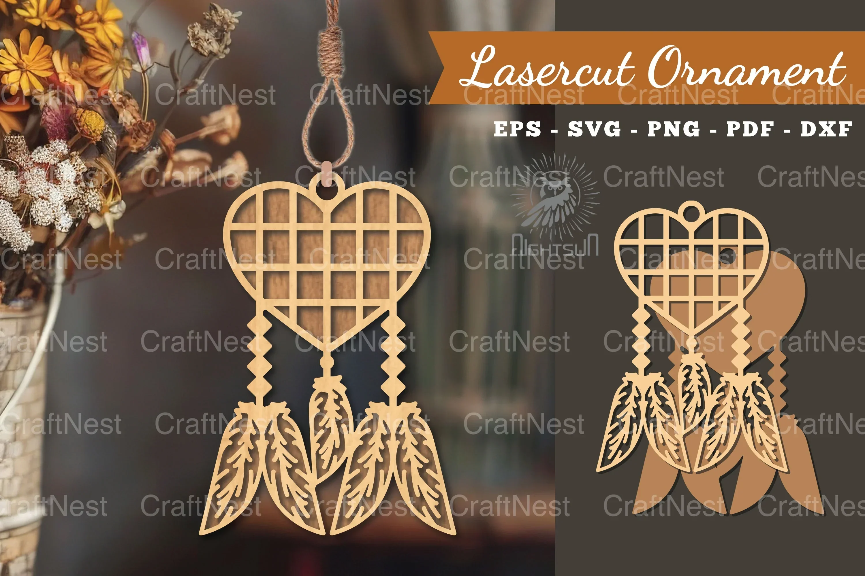 Heart Dreamcatcher Laser Cut Ornament Clipart Bundle