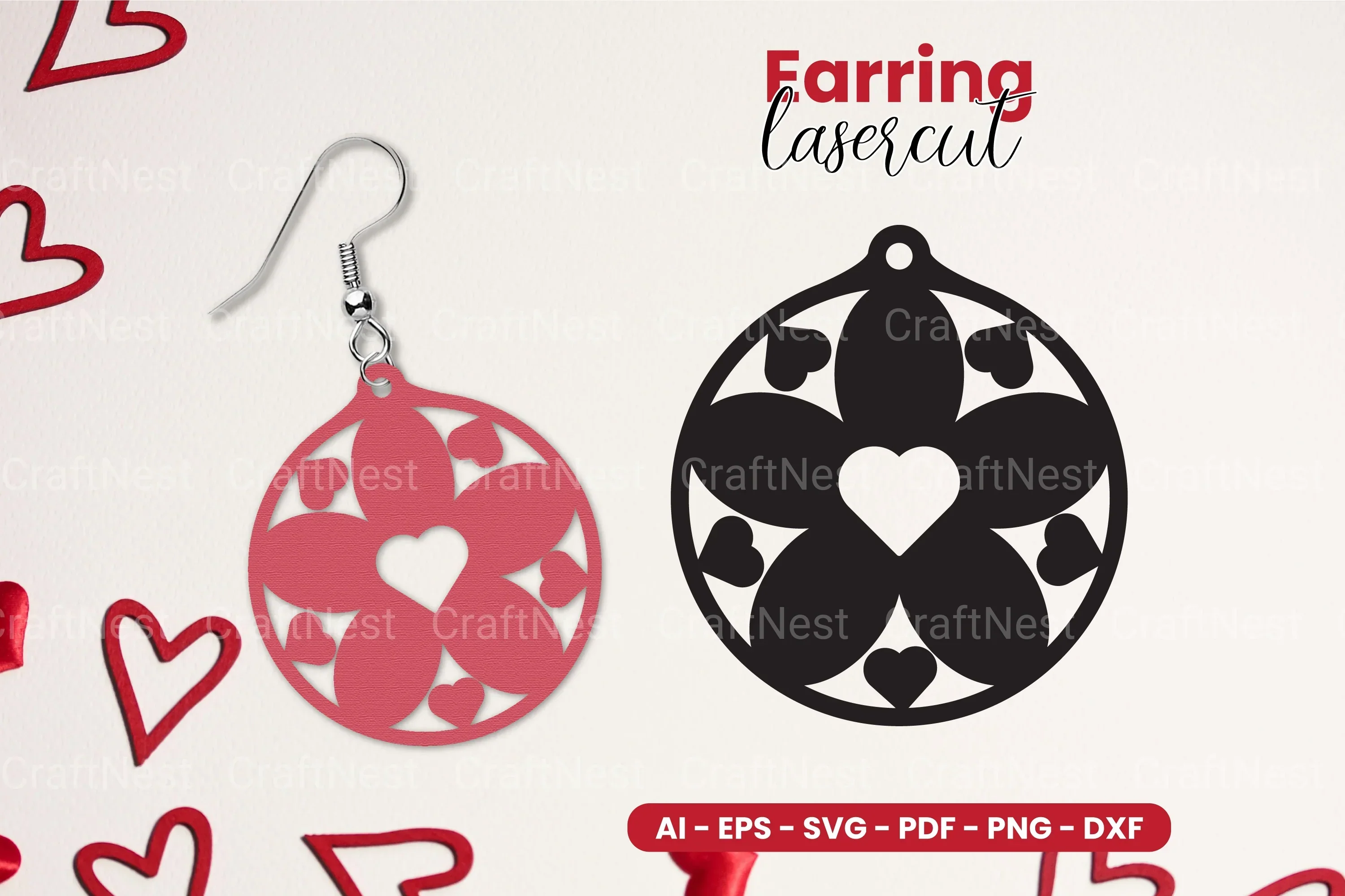 Heart Earring Laser Cut SVG Bundle Clipart