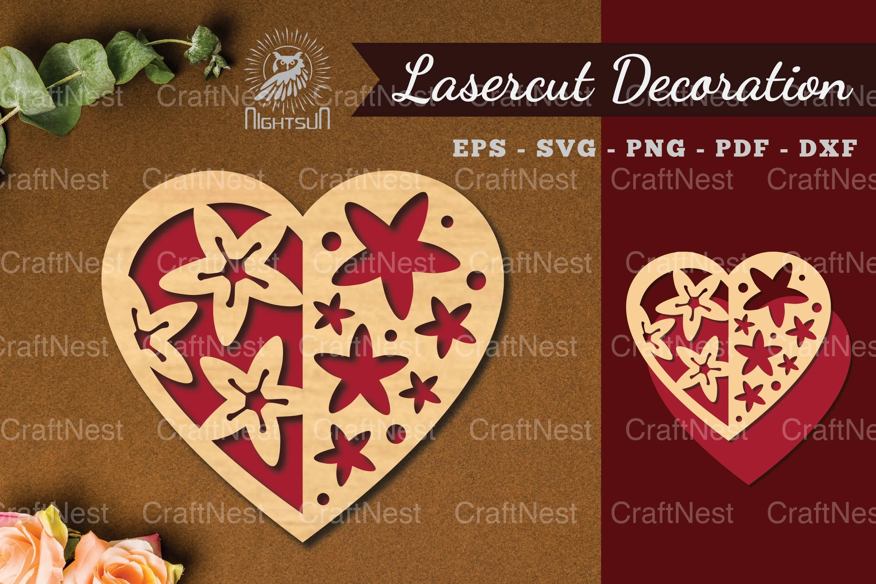 Heart Flowers Laser Cut Decoration Clipart Bundle